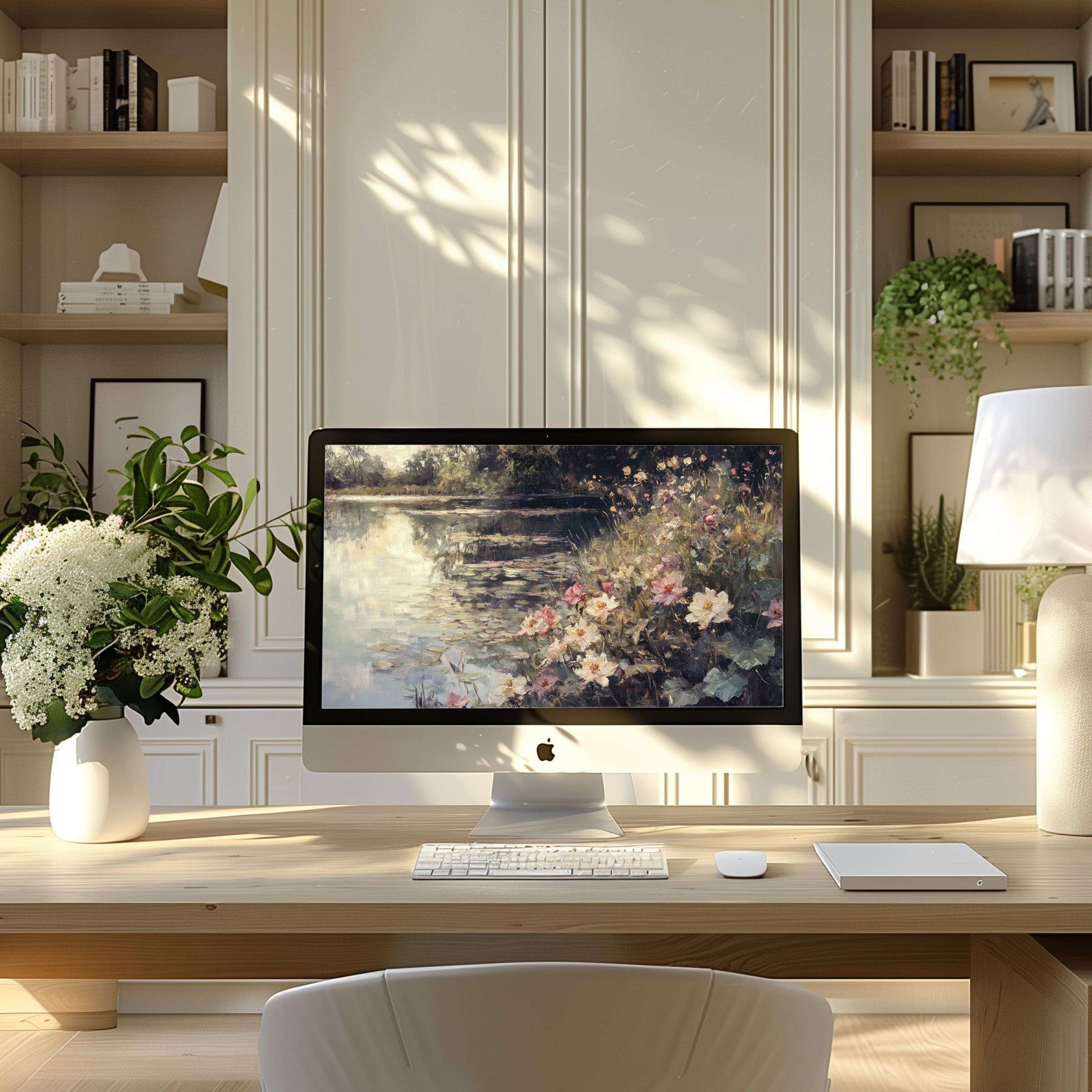 Lush floral digital art offers a calming, elegant wallpaper for computer screens, perfect for PC, laptop, or ultrawide use