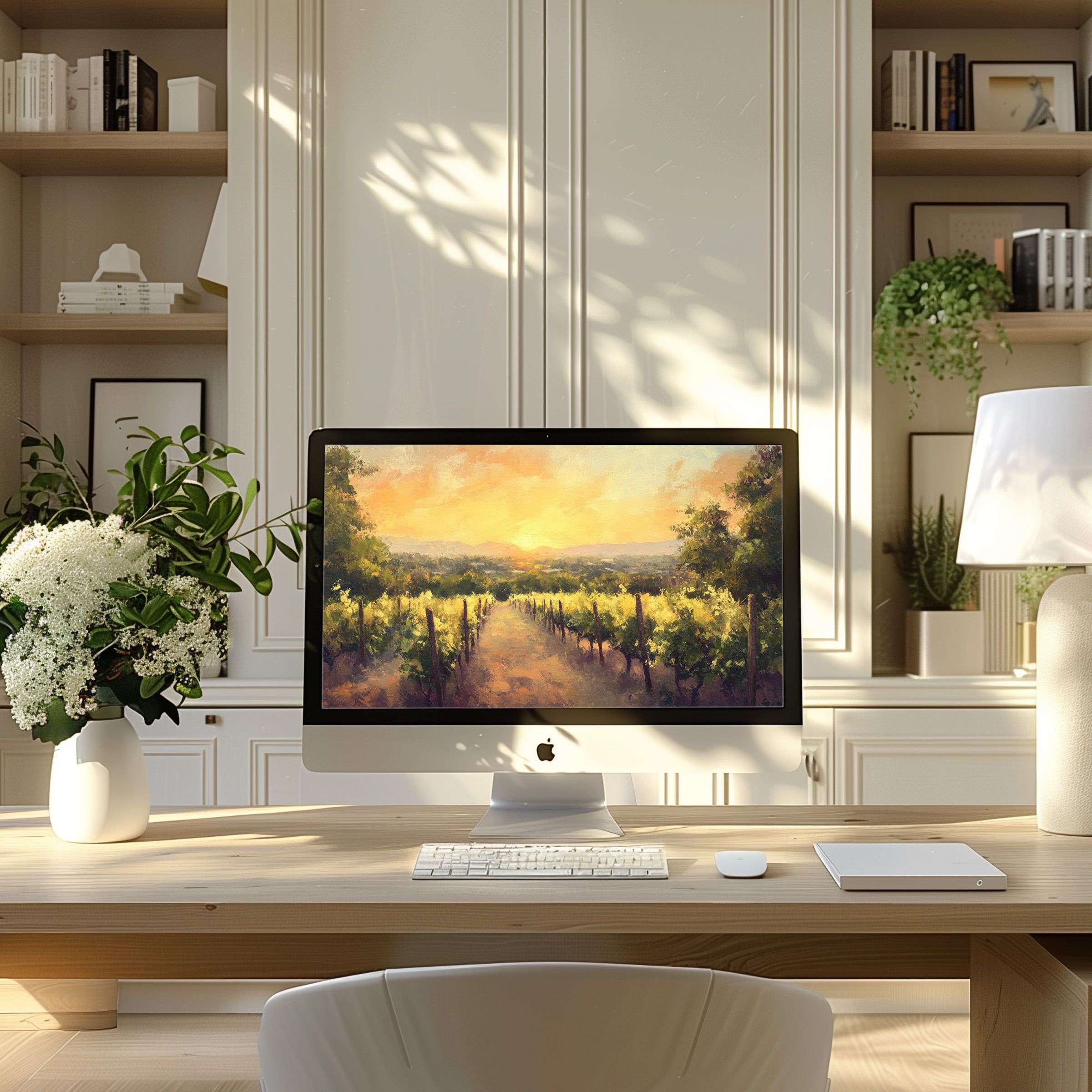 Elegant landscape digital art wallpaper for computer, perfect for PC and Laptop, fits modern home office and inspires calm elegance