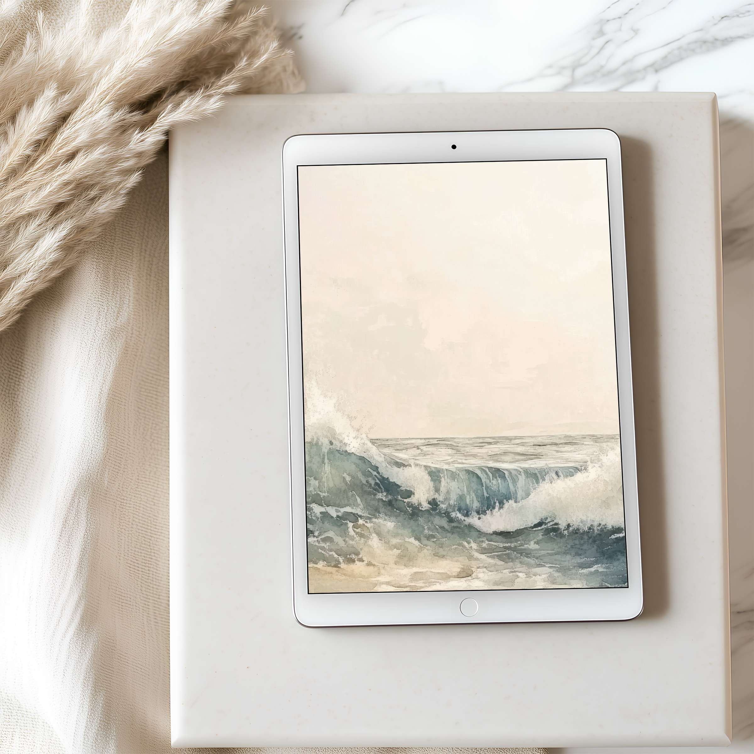 Elegant ocean waves in soft pastels bring serenity to your tablet wallpaper curated for iPad and Android in high resolution download