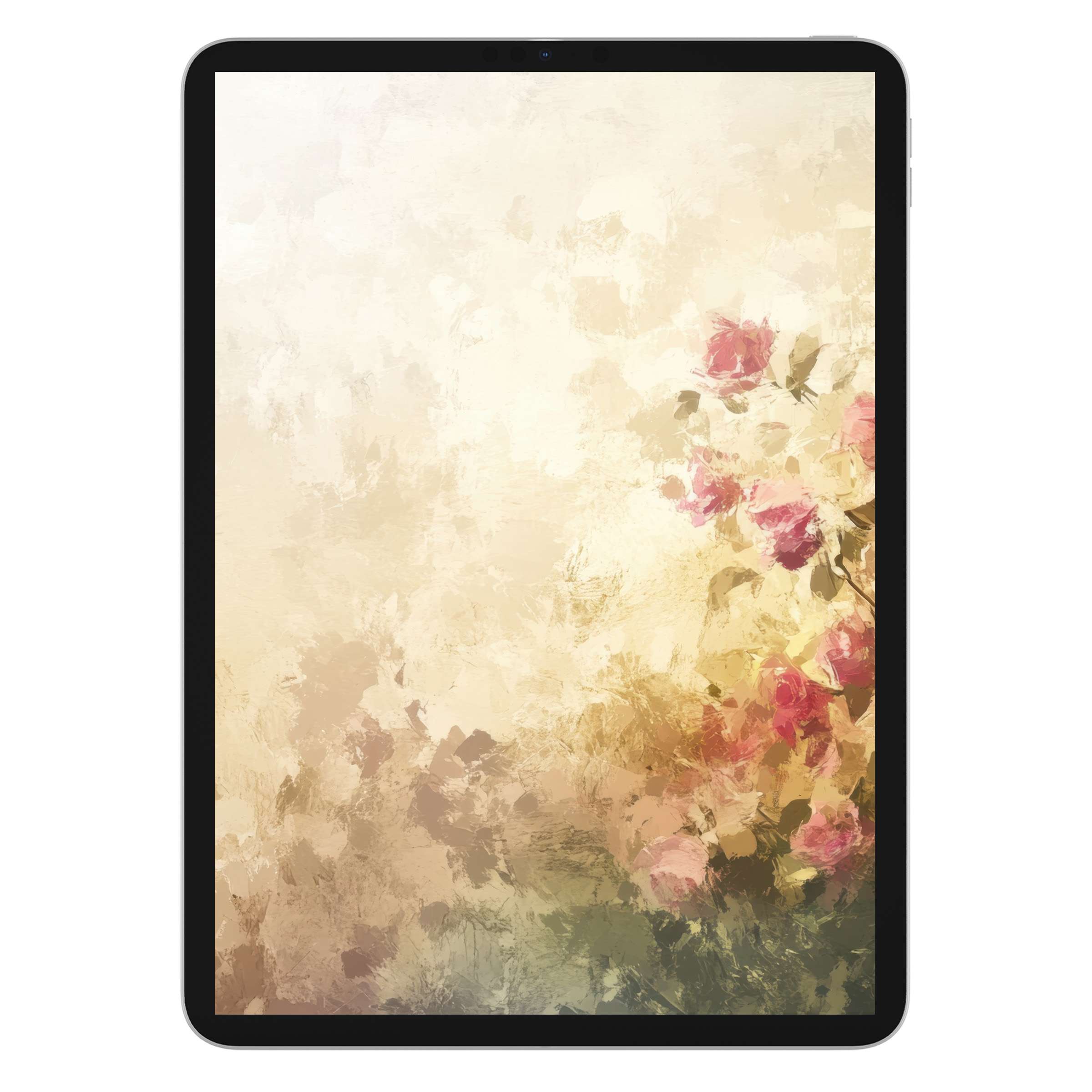 Elegant summer iPad wallpaper featuring blush pink roses on a soft abstract background digital download for tablets and decor