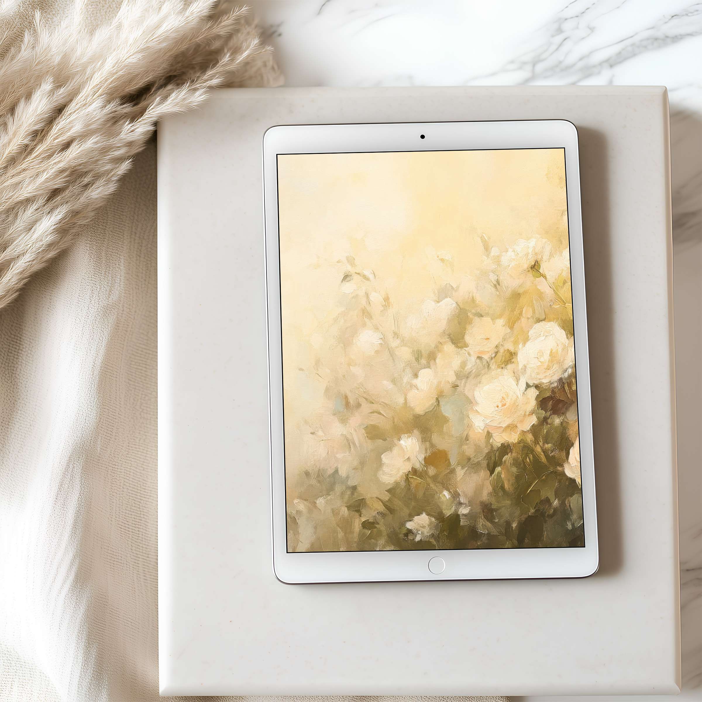 Elegant floral-themed tablet wallpaper offers a serene ambiance for iPad, high resolution curated for digital download and sustainability