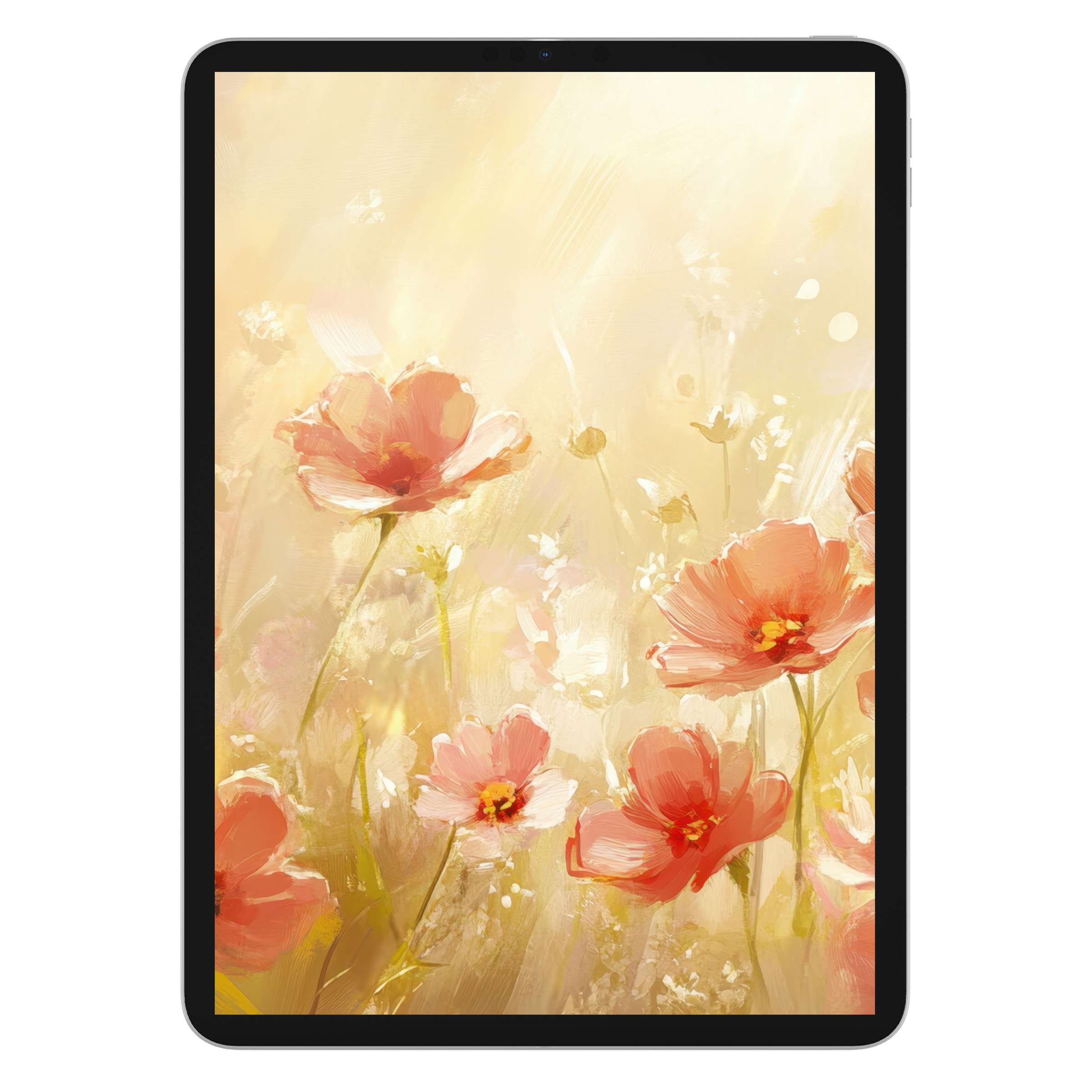 Elegant summer iPad wallpaper digital download featuring a serene floral watercolor background, ideal for tablet aesthetics and tranquility