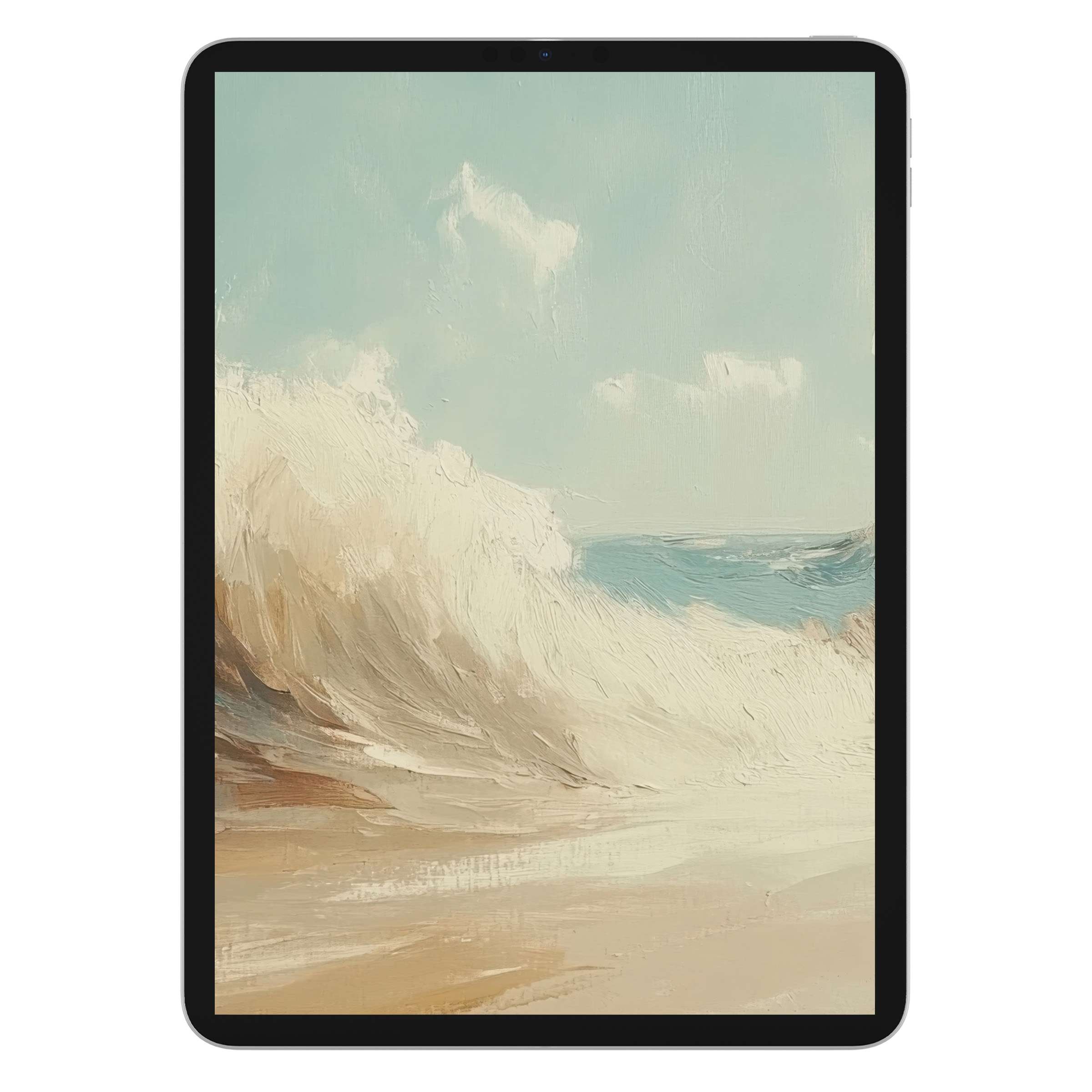 Elegant summer iPad wallpaper featuring serene beach waves, perfect digital download for a calming tablet background experience