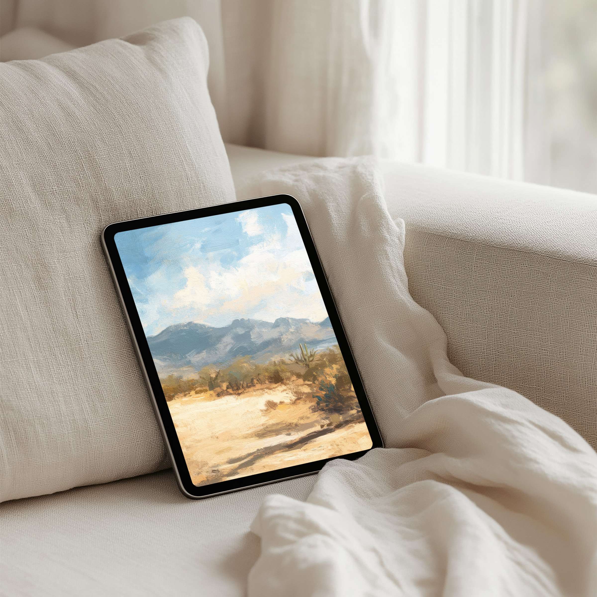 Elegant iPad background with serene desert landscape for instant download calming tablet art inspiring mindfulness and aesthetics