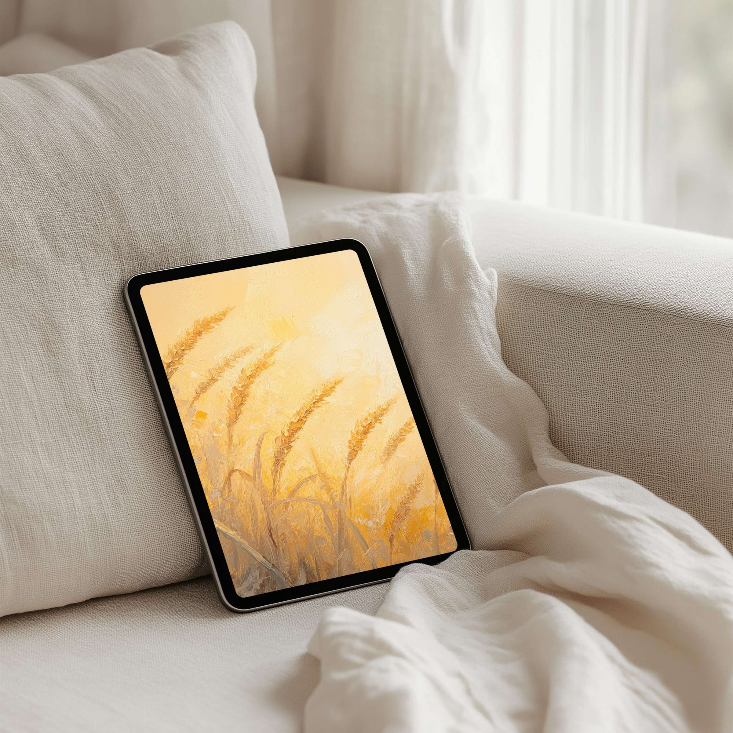 Elegant wheat field art iPad background for instant download, bringing calm inspiration to any tablet, including Samsung and Android