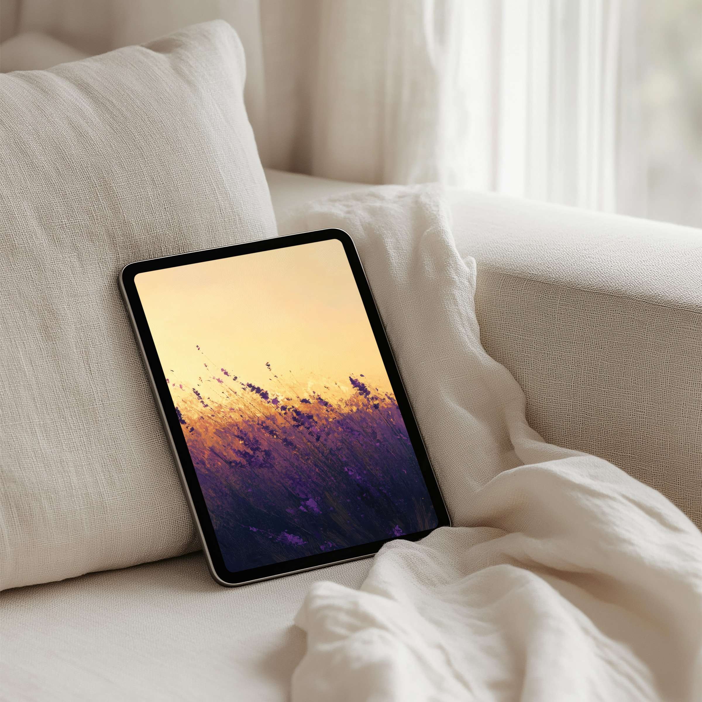 Calming lavender field iPad background evokes elegance and mindfulness, perfect for instant download on any tablet