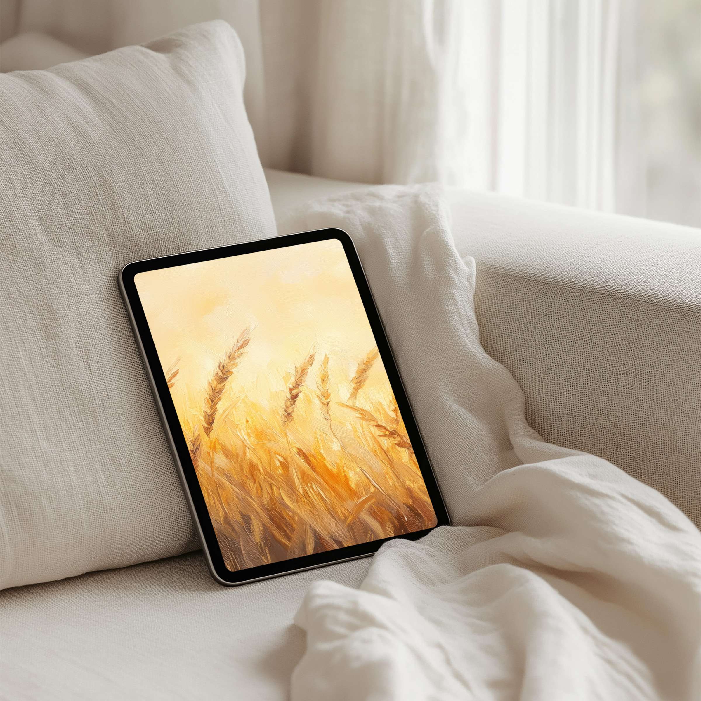 Golden wheat field iPad background offering instant download for serene elegance on any tablet, inspiring calm and mindfulness