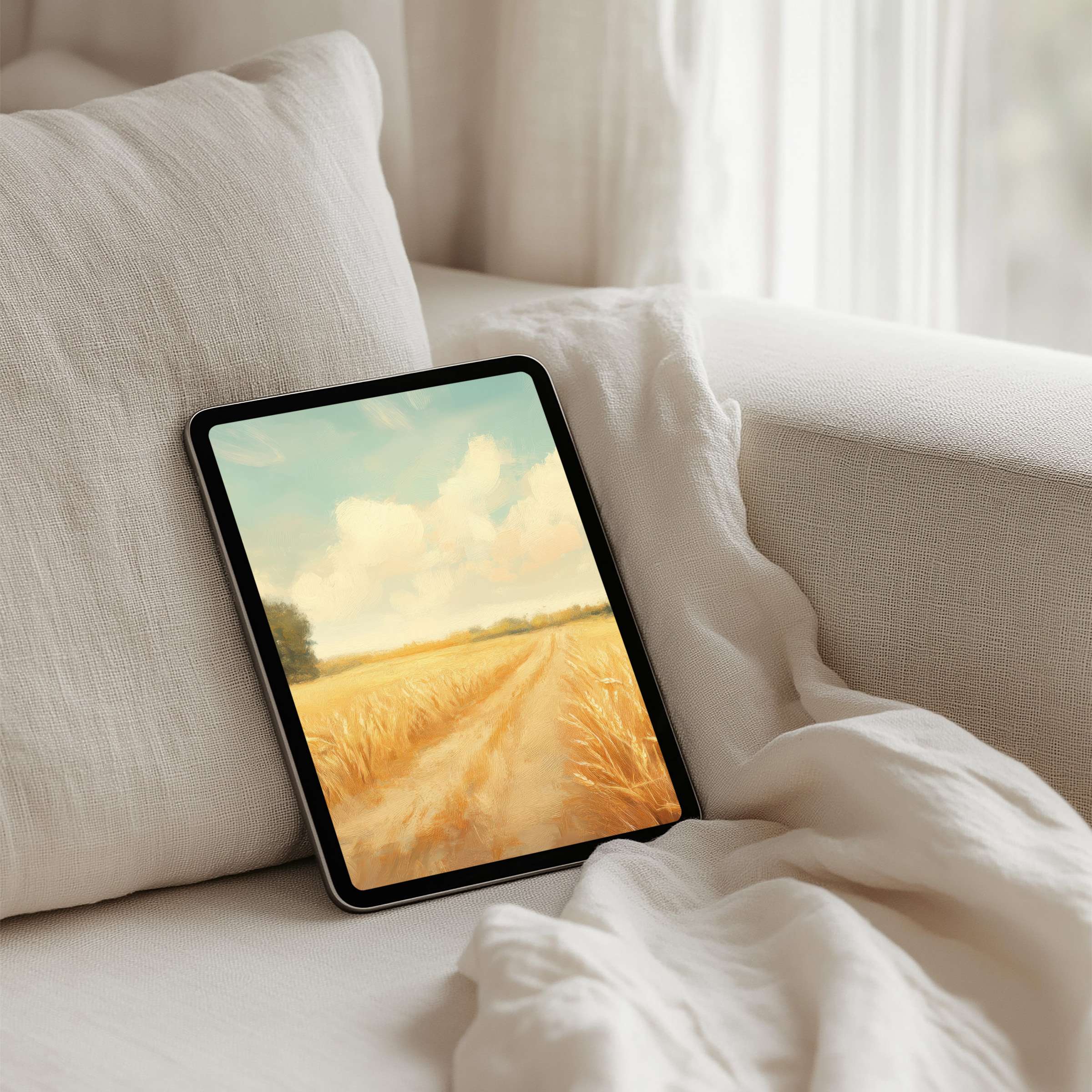 Inspire tranquility with this serene iPad background featuring a golden wheat field perfect for instant download on your tablet