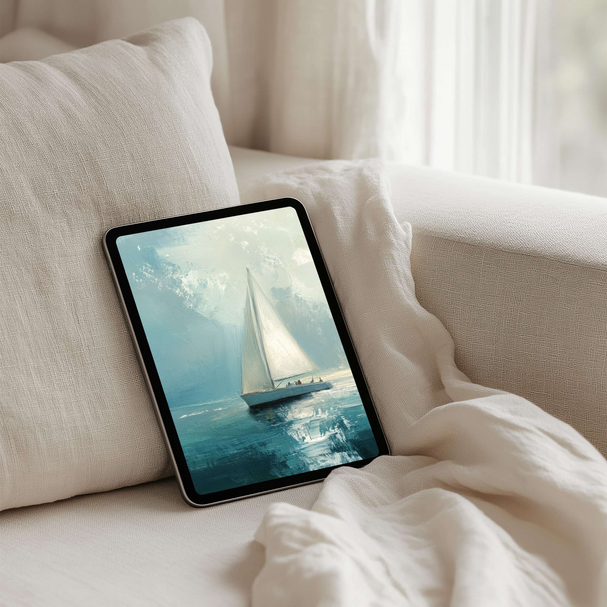 Elegant sailboat art as an iPad background creating calm inspiration for tablet users seeking instant download and serenity