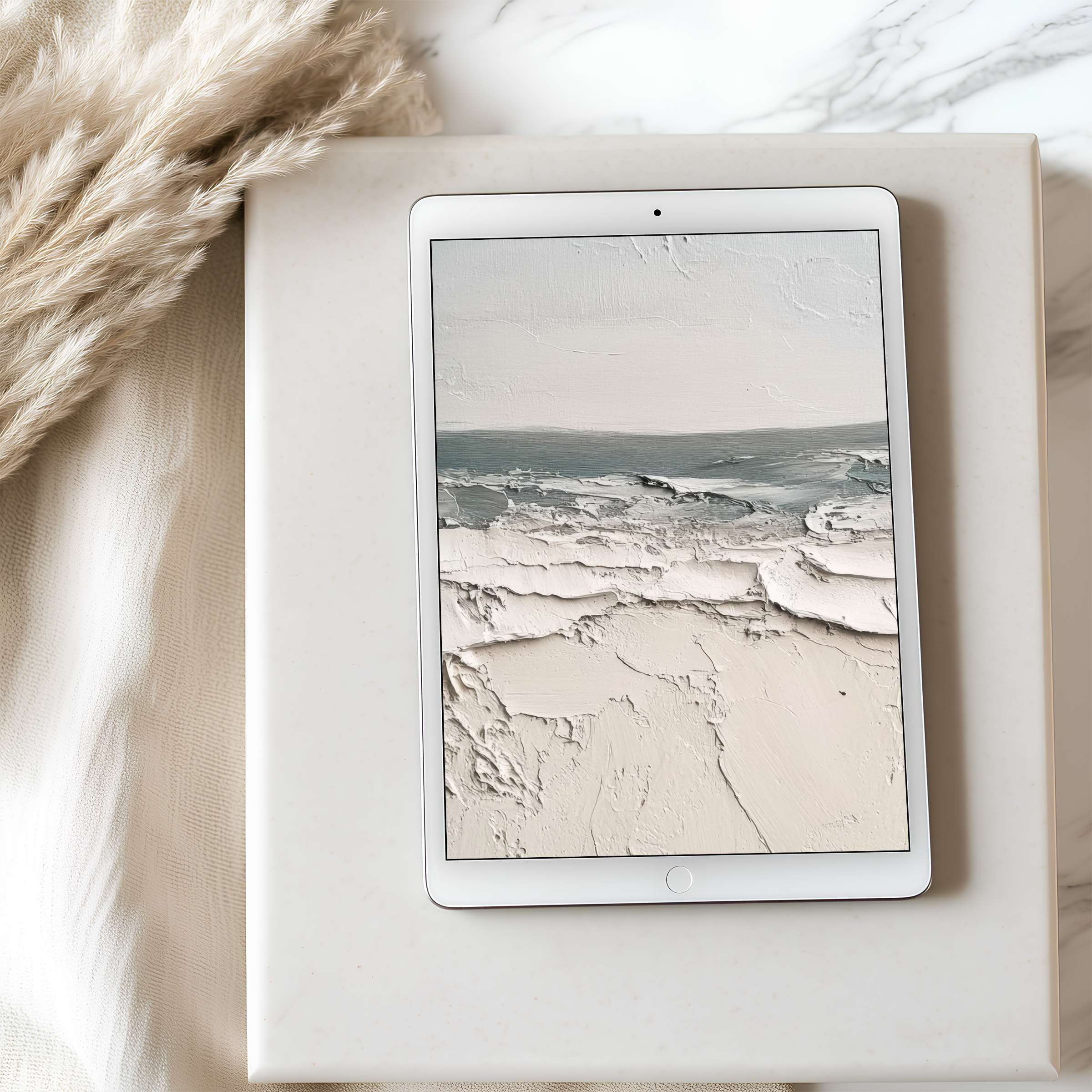 Elegant tablet wallpaper showcasing textured abstract seascape art, perfect for iPad and Android tablets, offering serene high-resolution beauty