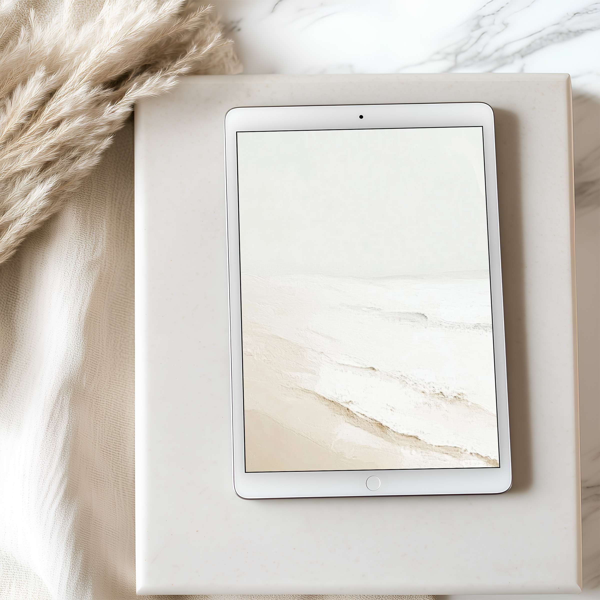 Elegant tablet wallpaper featuring soft beige abstract art; perfect high resolution digital download for any iPad or Android tablet