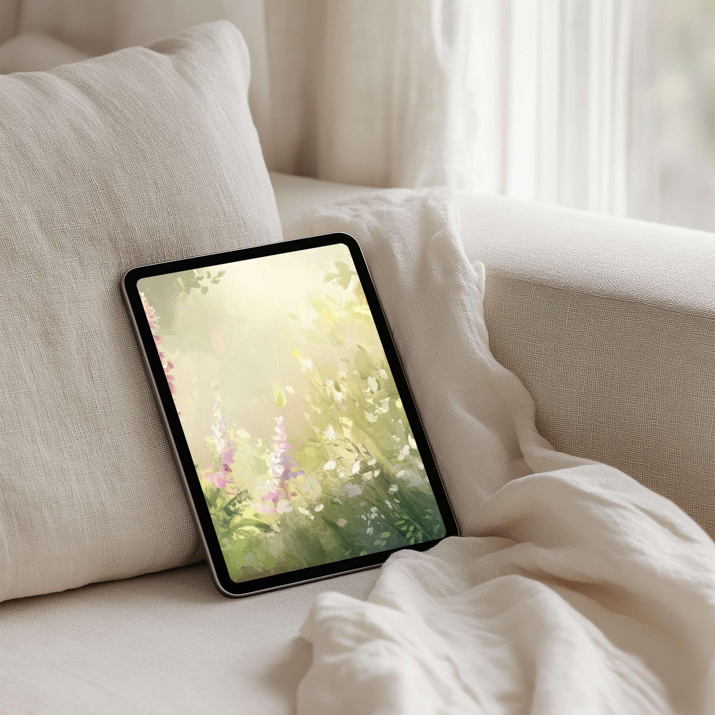 Serene floral watercolor iPad background for instant download brings calm and elegance to tablets, inspiring mindfulness and relaxation