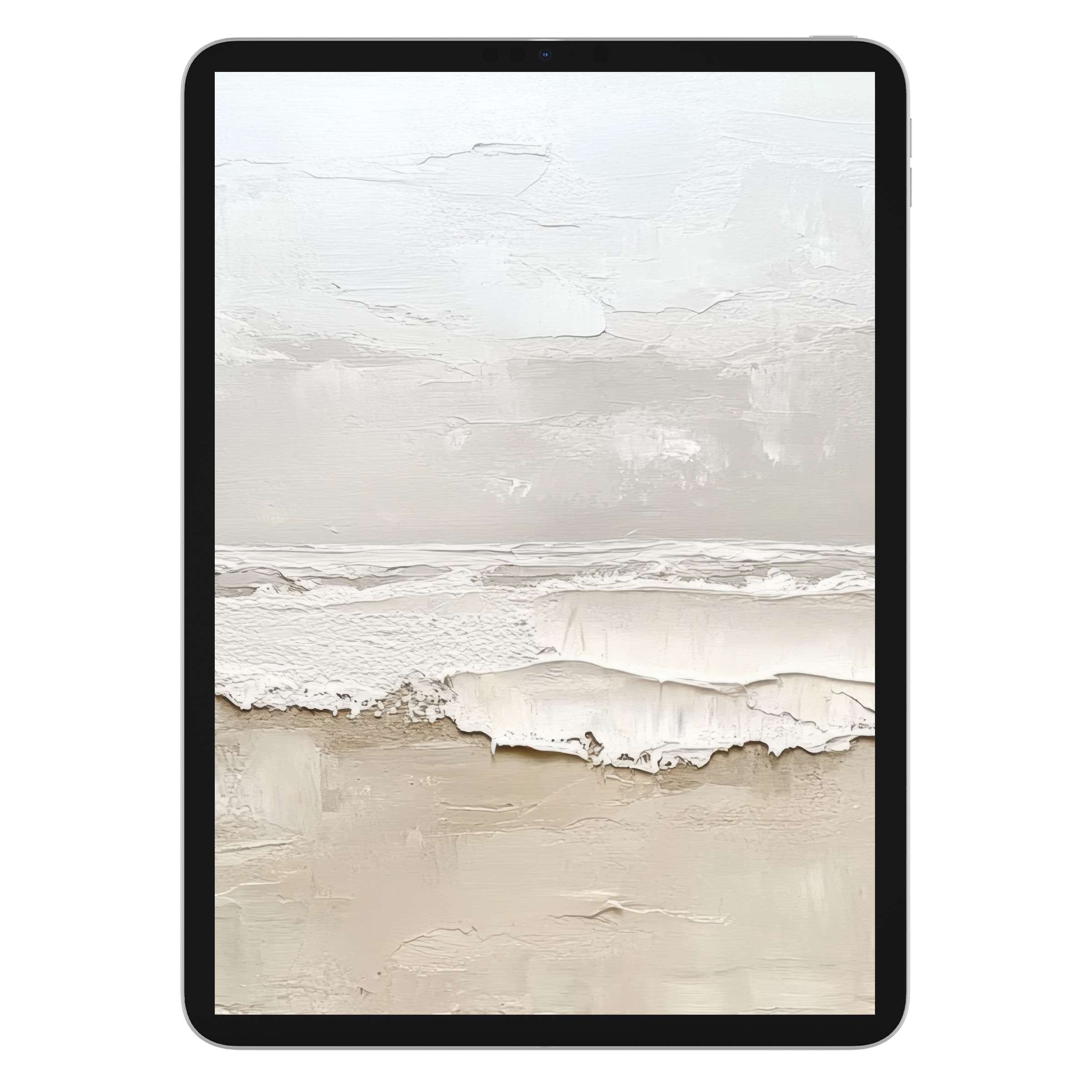 Elegant summer iPad wallpaper with textured beige and white abstract waves, perfect digital download for calming tablet background