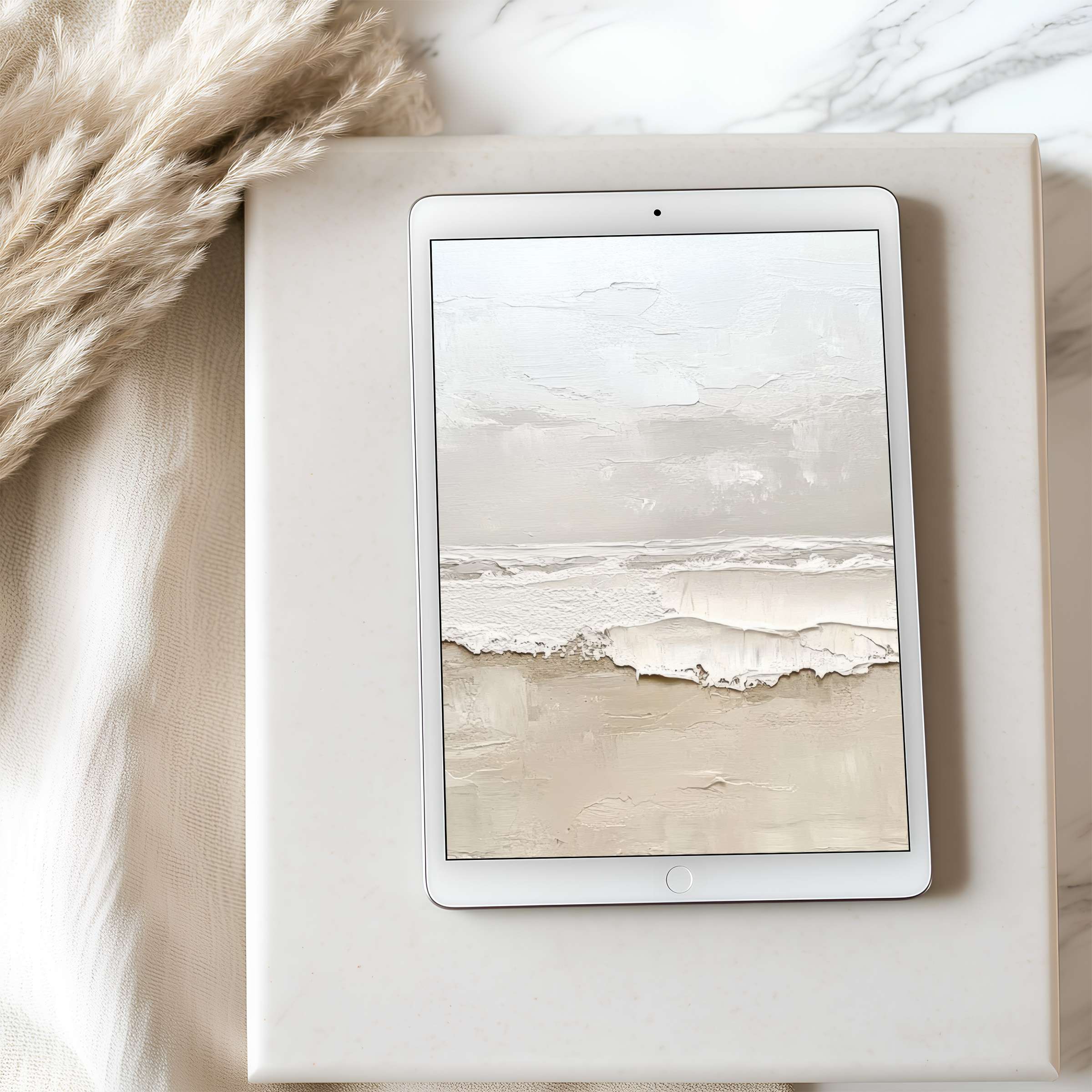 Elegant tablet wallpaper showcasing a serene beige abstract landscape design ideal for iPad and Android tablets digital download
