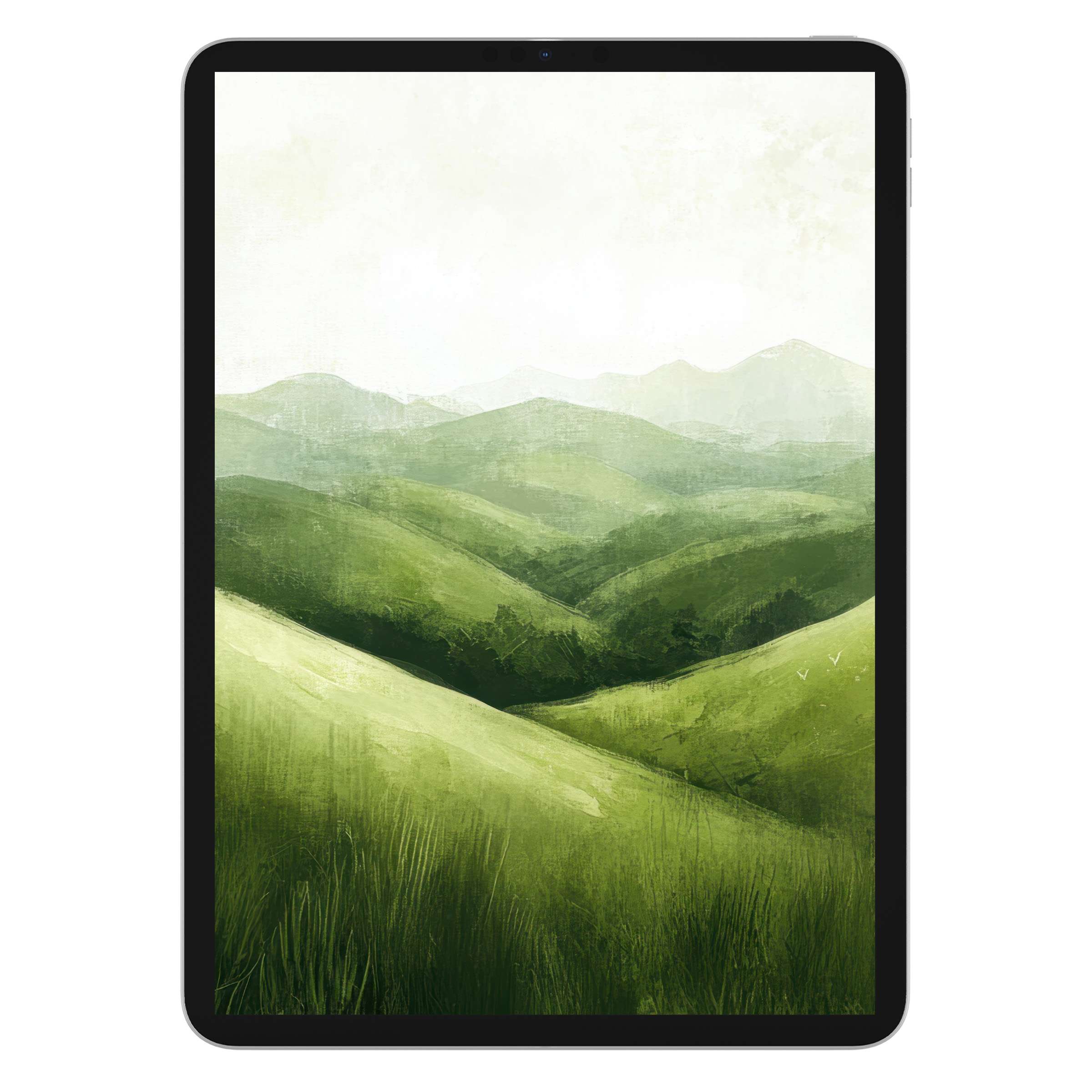 Elegant summer iPad wallpaper featuring serene green hills and calming textures for a tablet background digital download suitable for all devices