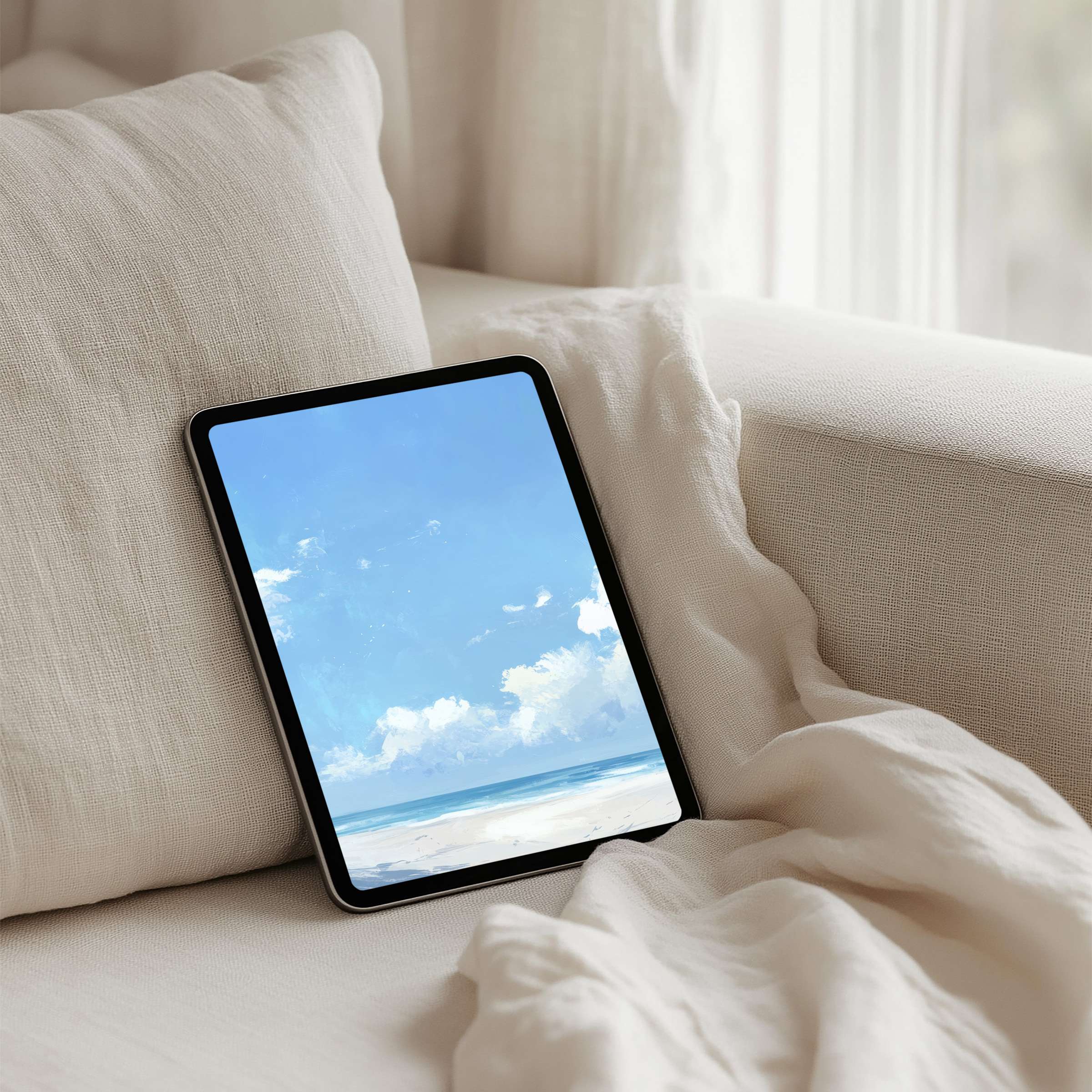 Serene beach scene iPad background for instant download brings calm and inspiration to any tablet, enhancing mindfulness and style