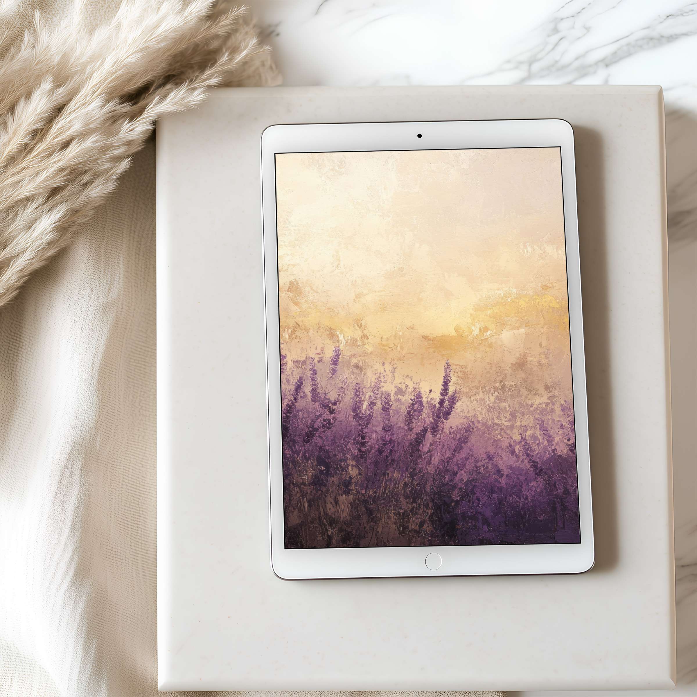 Serene tablet wallpaper in soft lavender and cream hues enhances any iPad's calm digital decor with high resolution and easy download