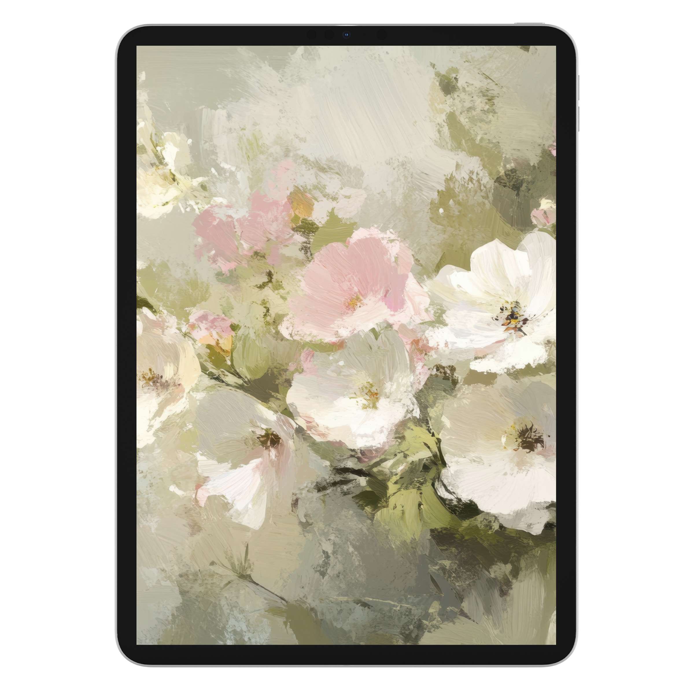 Summer iPad wallpaper digital download features elegant pastel floral art, ideal tablet background for calm, stylish aesthetics