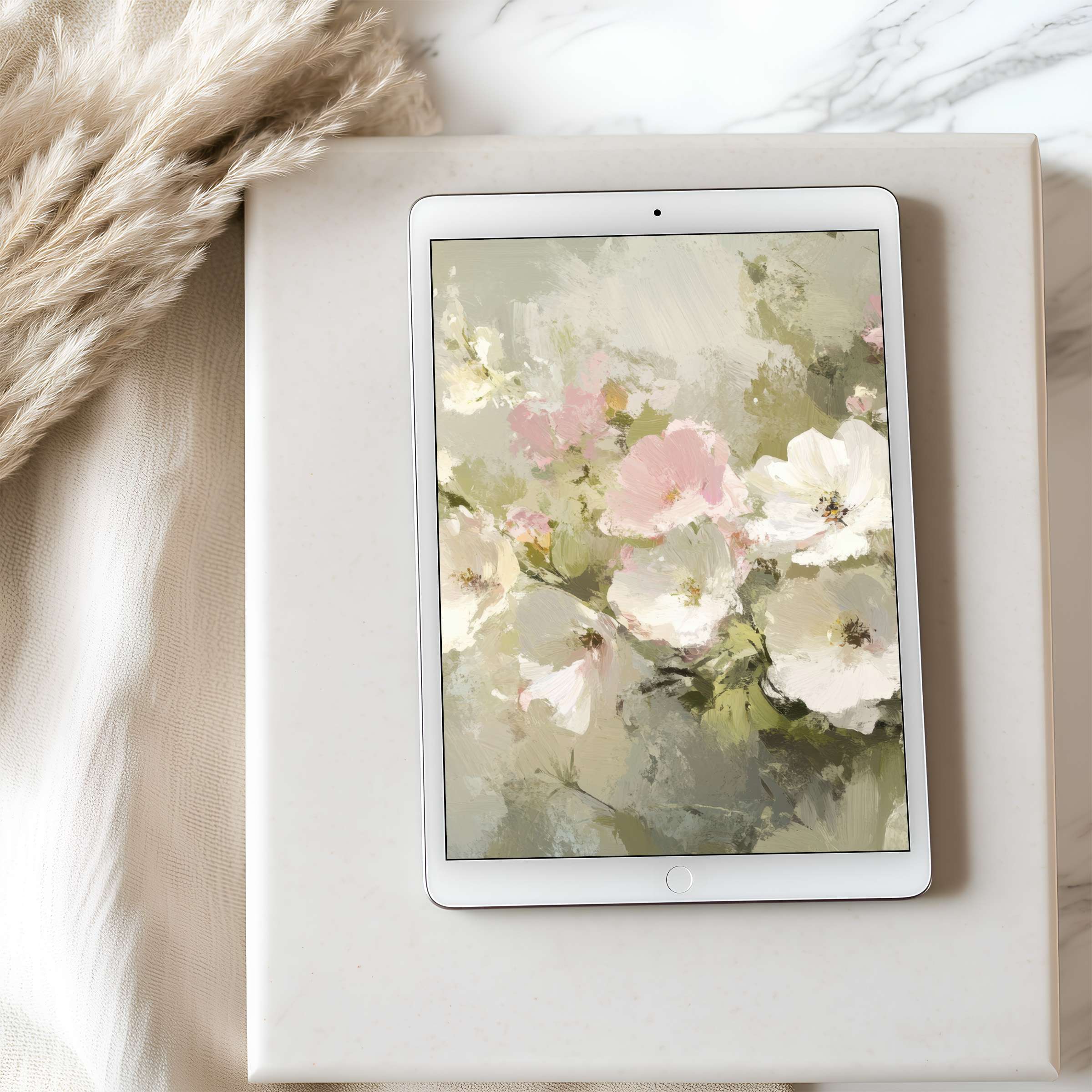 Soft floral tablet wallpaper in high resolution enhances elegance and calm in your space suitable for iPad and Android tablets