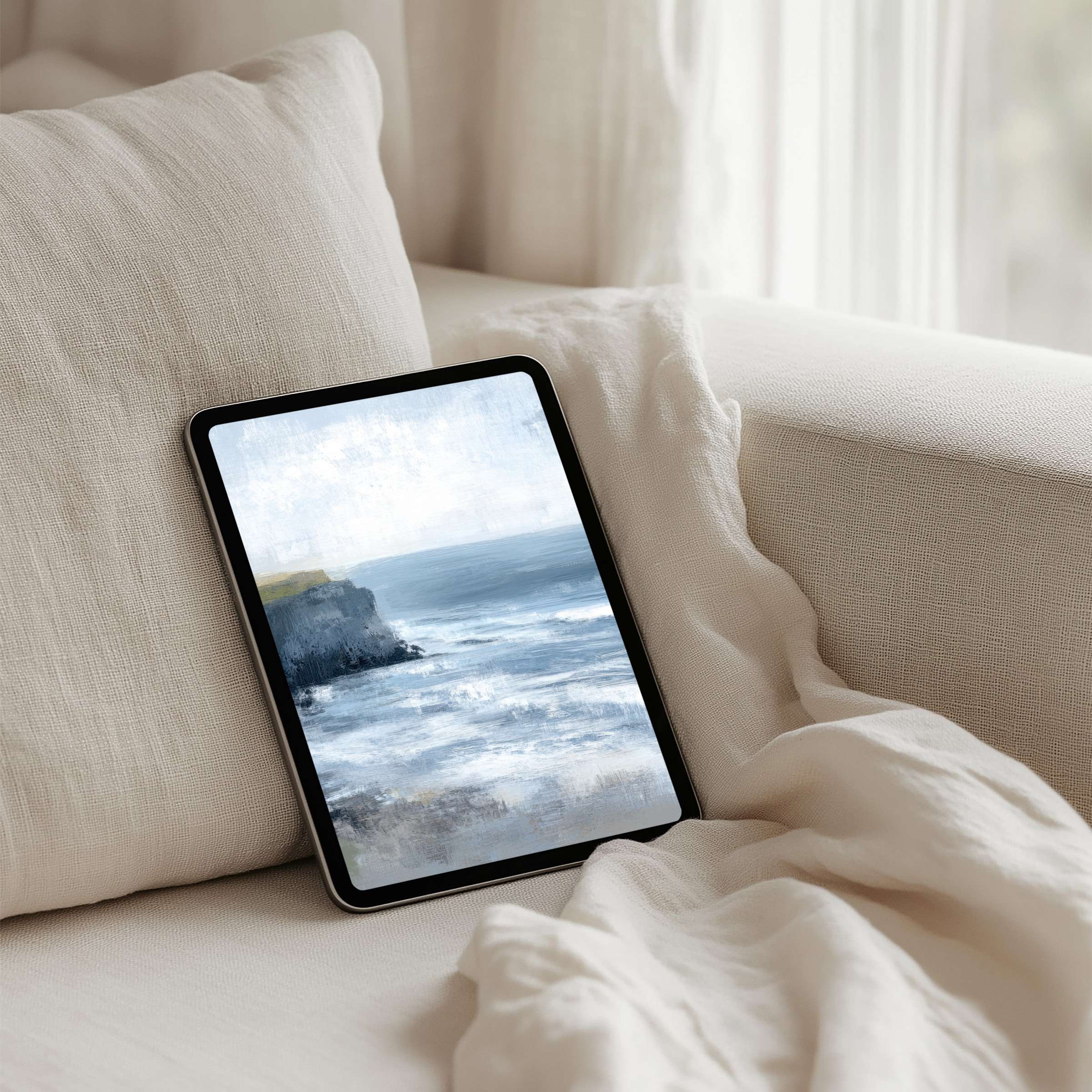 Elegant ocean-inspired iPad background on a tablet, inviting calm and mindfulness Perfect for instant download, elevates your space