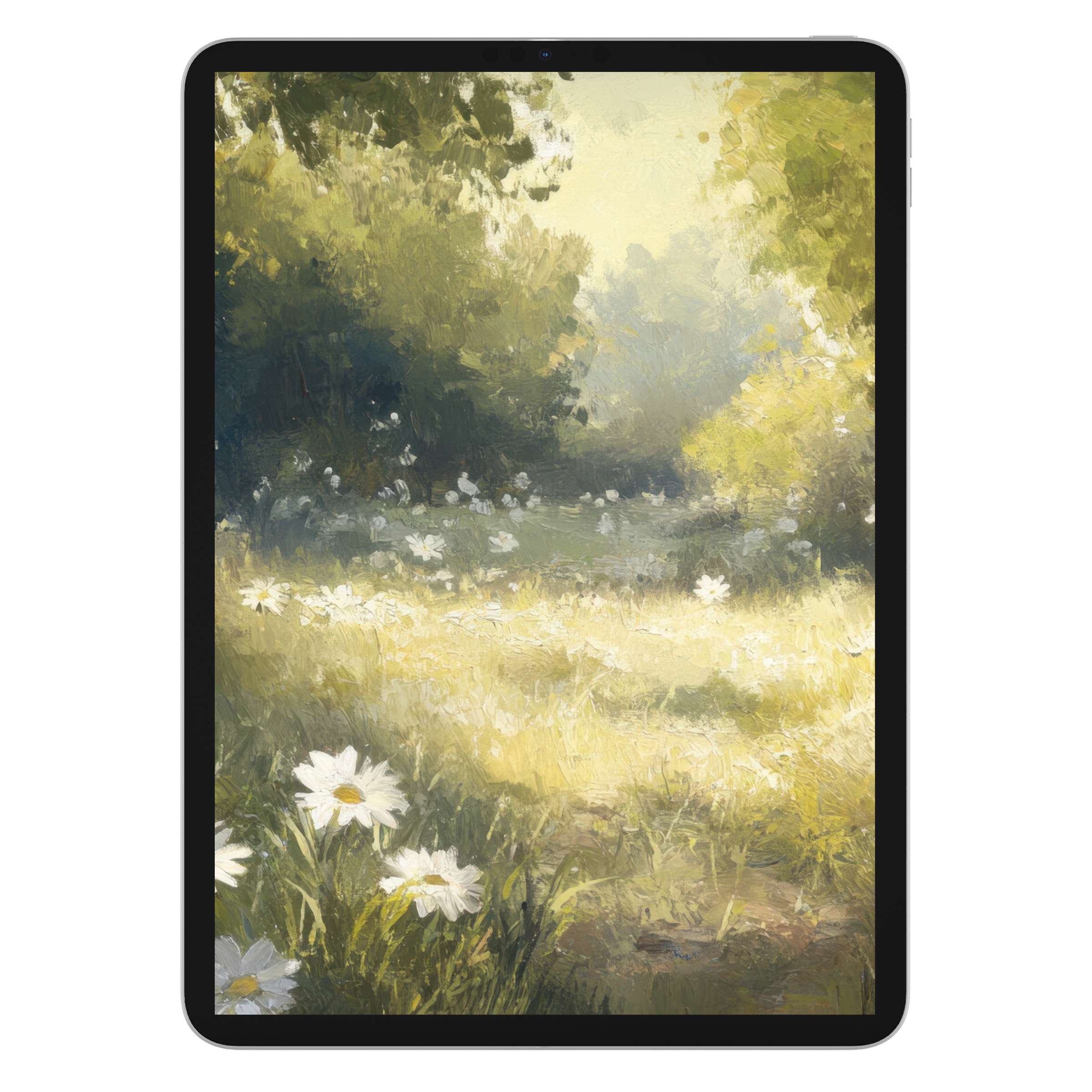 Serene summer iPad wallpaper with an elegant floral meadow digital download, perfect tablet background for nature-inspired aesthetics