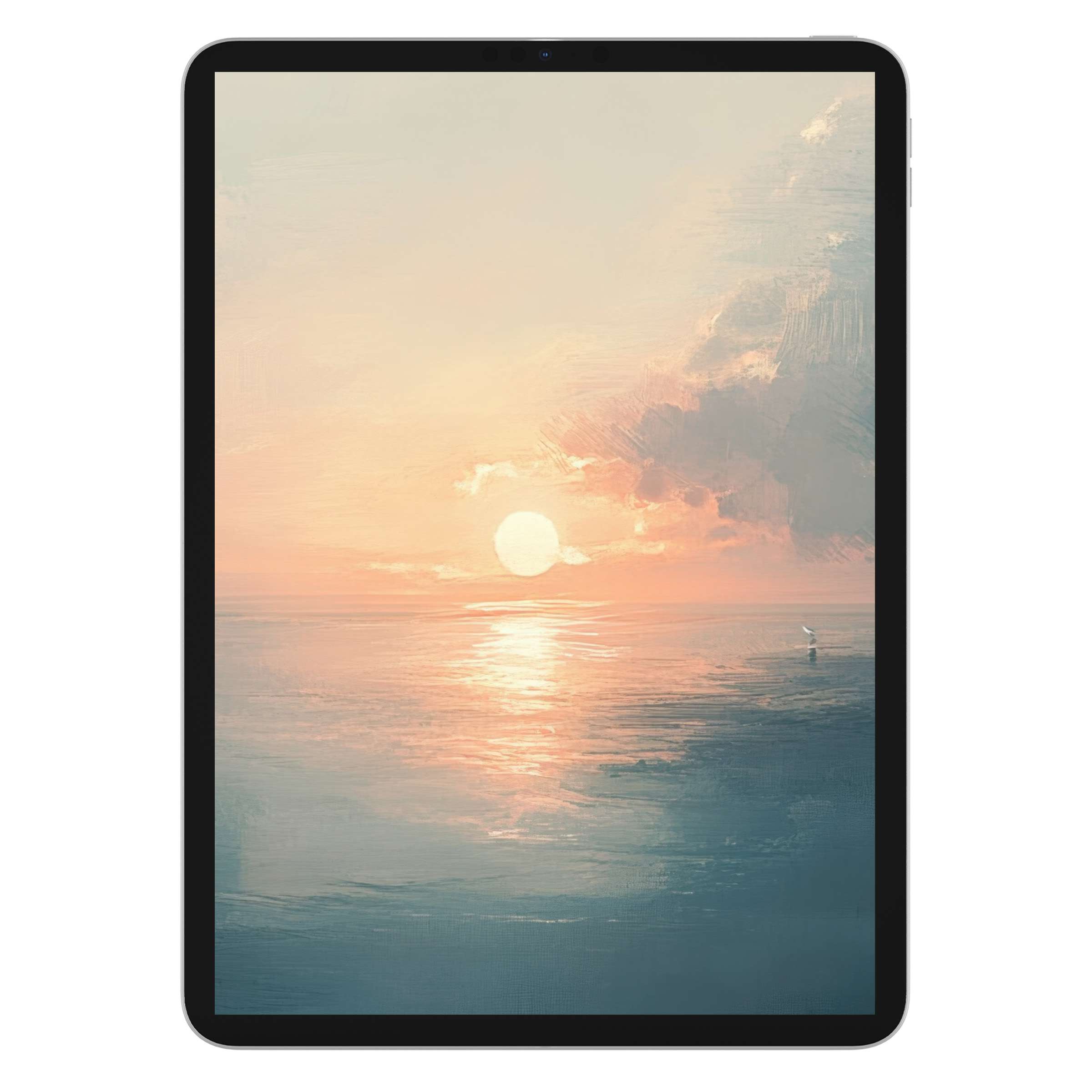 Serene ocean sunset painting as a summer iPad wallpaper, digital download for elegant tablet background, calming and sustainable