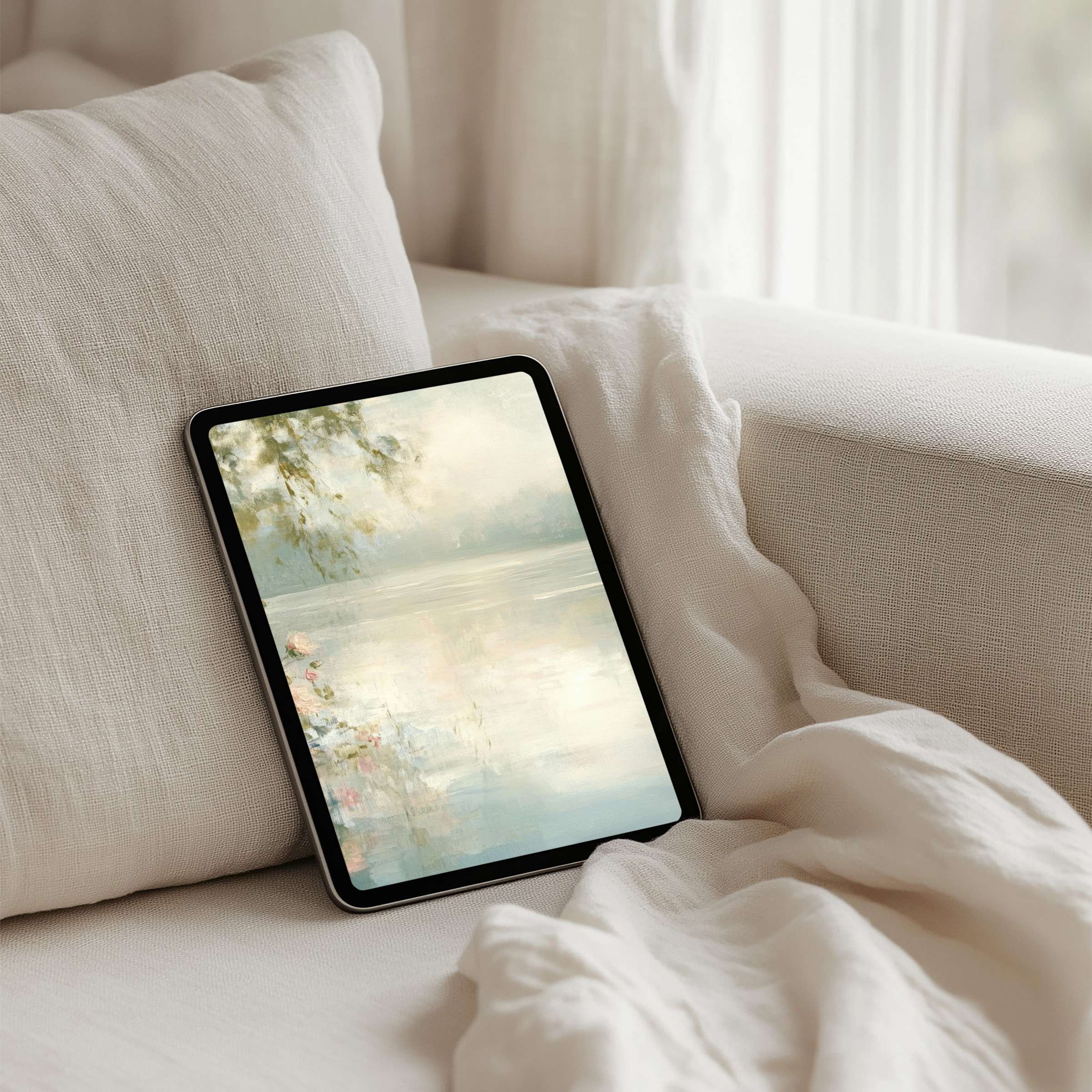 Elegant watercolor iPad background for instant download, inspiring calm and mindfulness on any tablet, perfect for design lovers