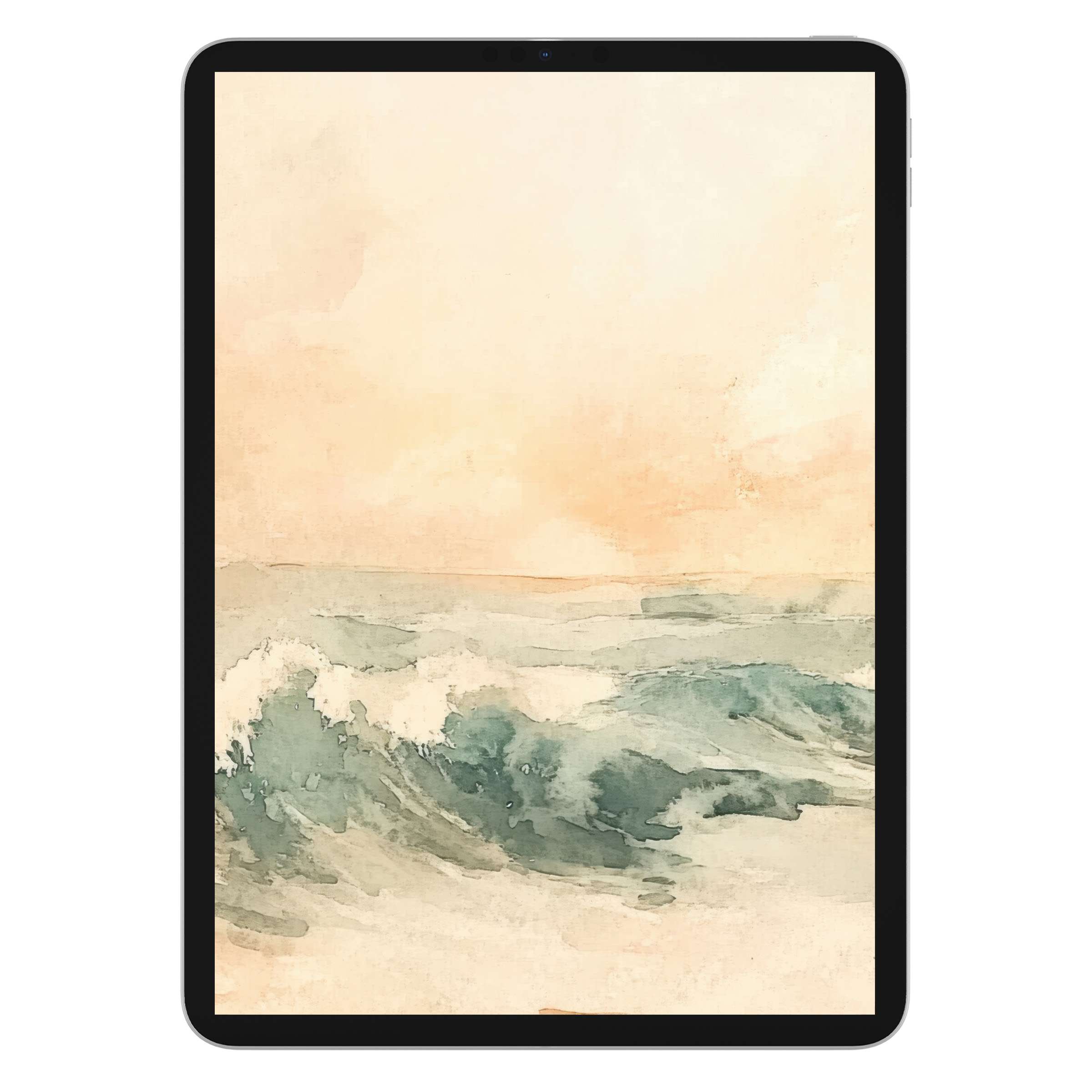 Elegant watercolor ocean scene creating a serene summer iPad wallpaper, ideal digital download for tablet background use