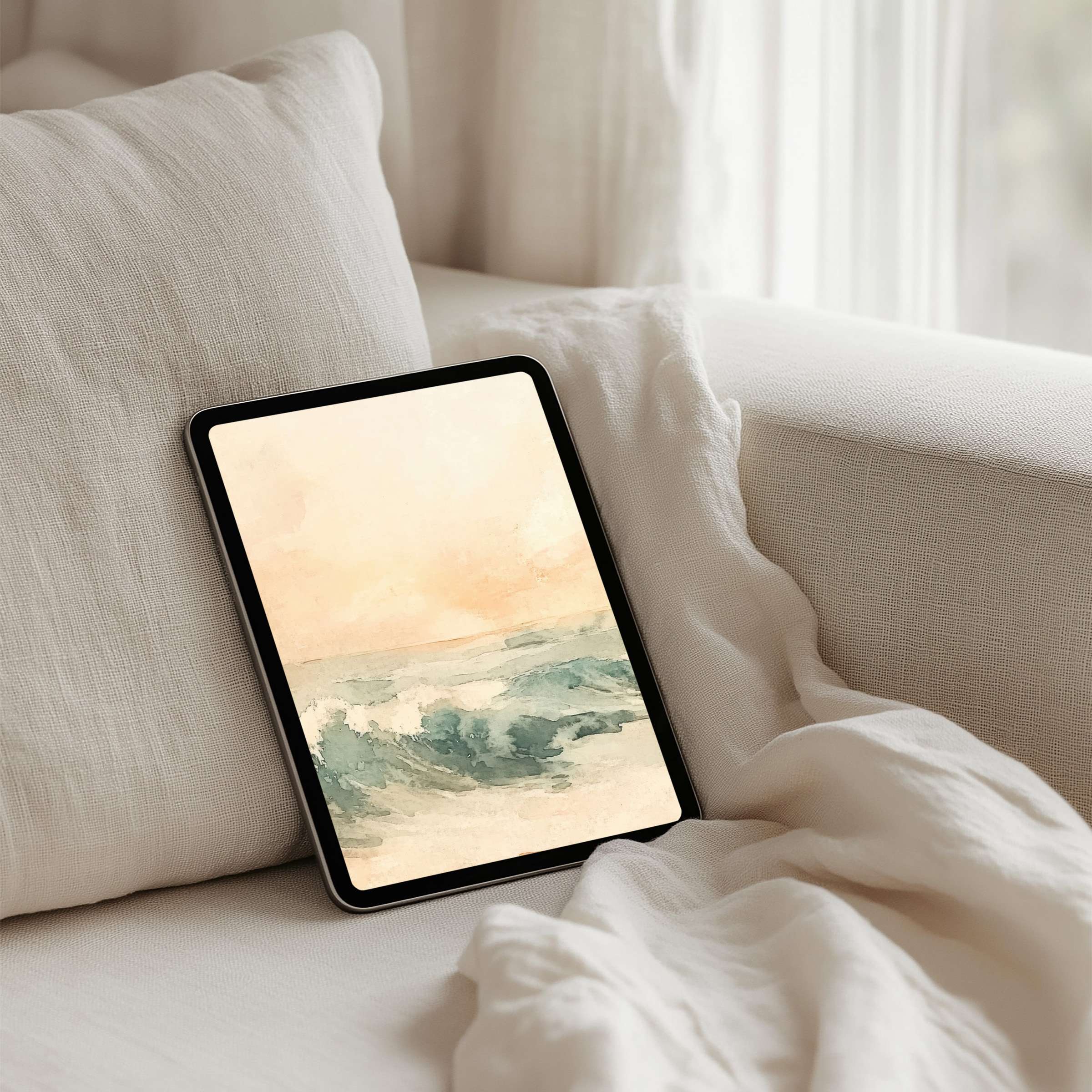 Elegant watercolor waves iPad background for instant download bring calm inspiration to any tablet setting for serene aesthetics