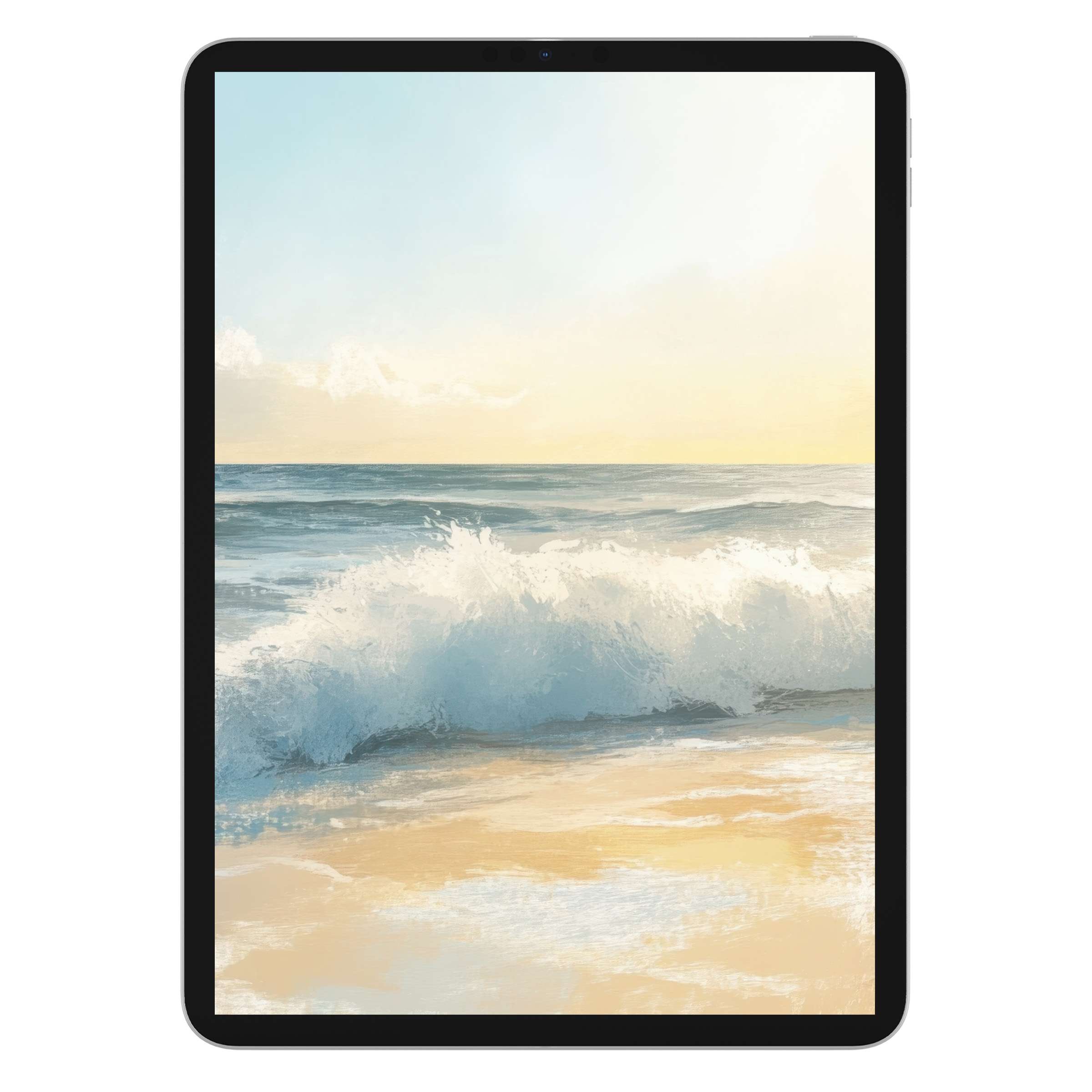 Summer iPad wallpaper with serene ocean waves in pastel tones, perfect digital download for tablet backgrounds and calming inspiration