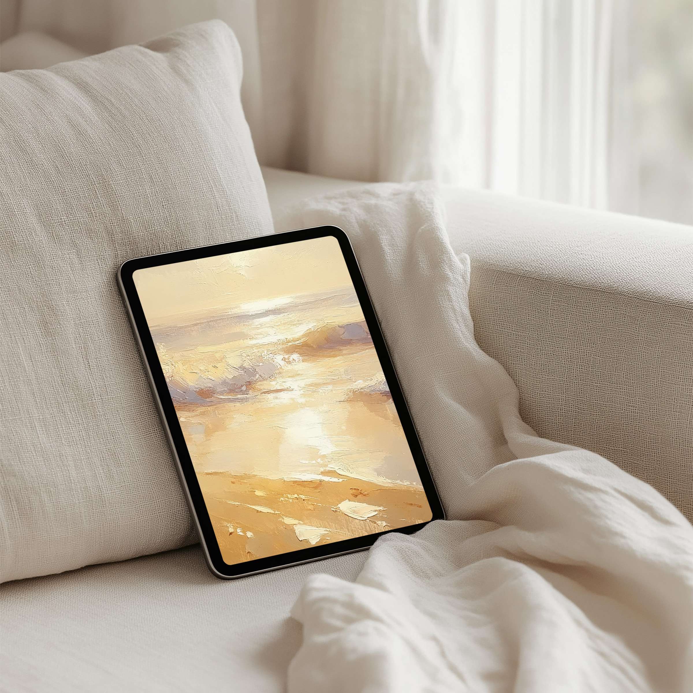 Warm abstract seaside iPad background for instant download, enhancing tablet screens with calm elegance and soothing mindfulness