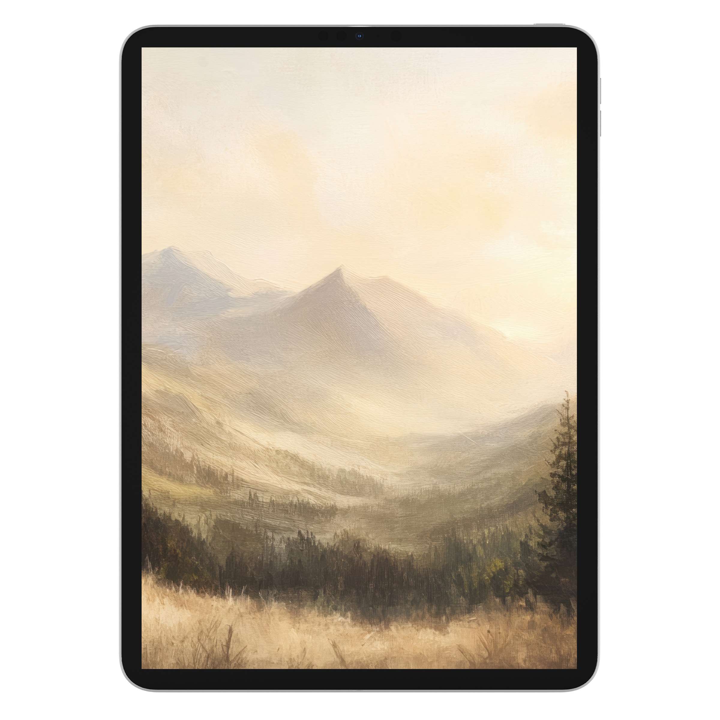 Elegant summer iPad wallpaper digital download with serene mountain landscape background ideal for Samsung tablets and Android devices
