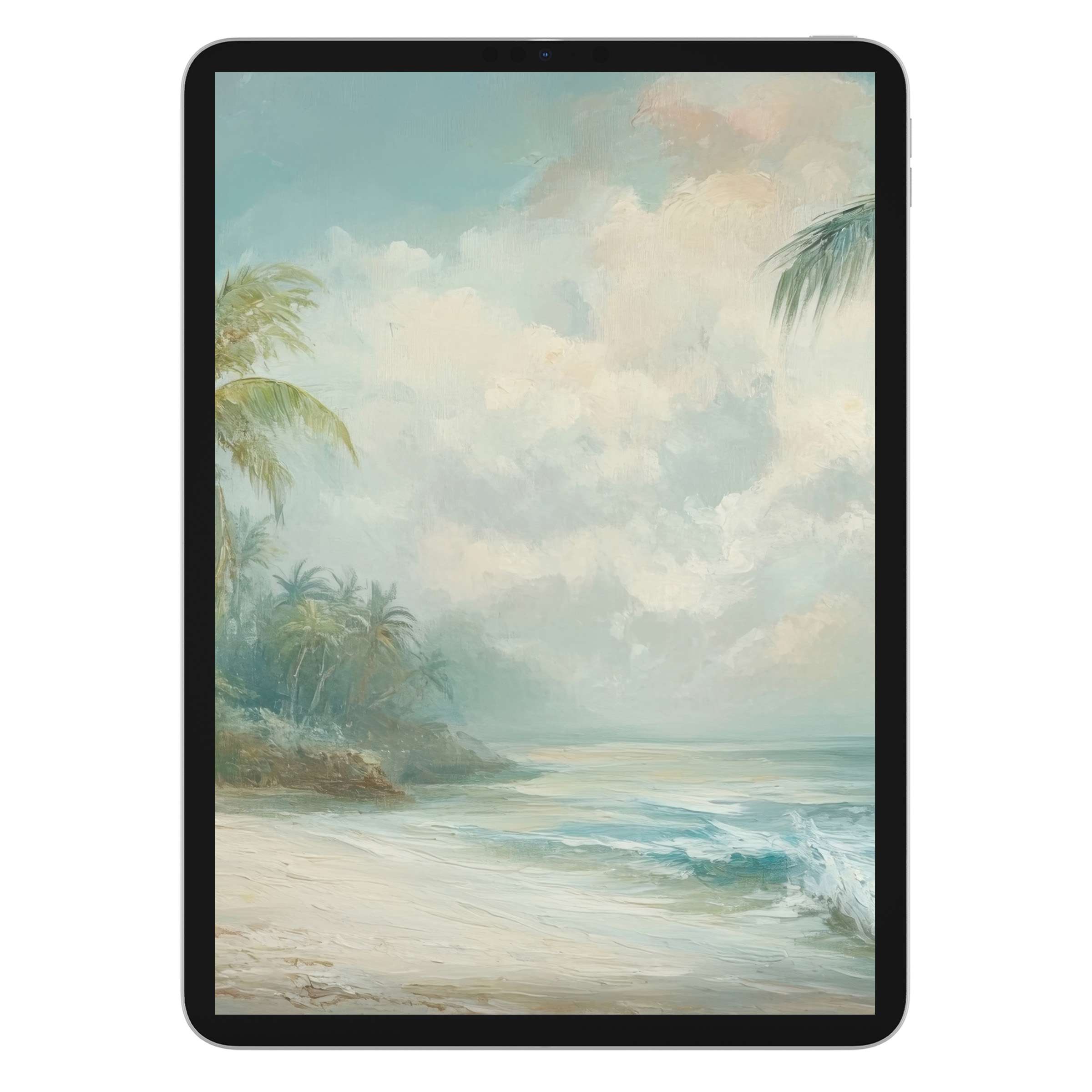 Serene beach scene iPad wallpaper with calming pastel hues offers a perfect summer iPad wallpaper for your tablet digital download