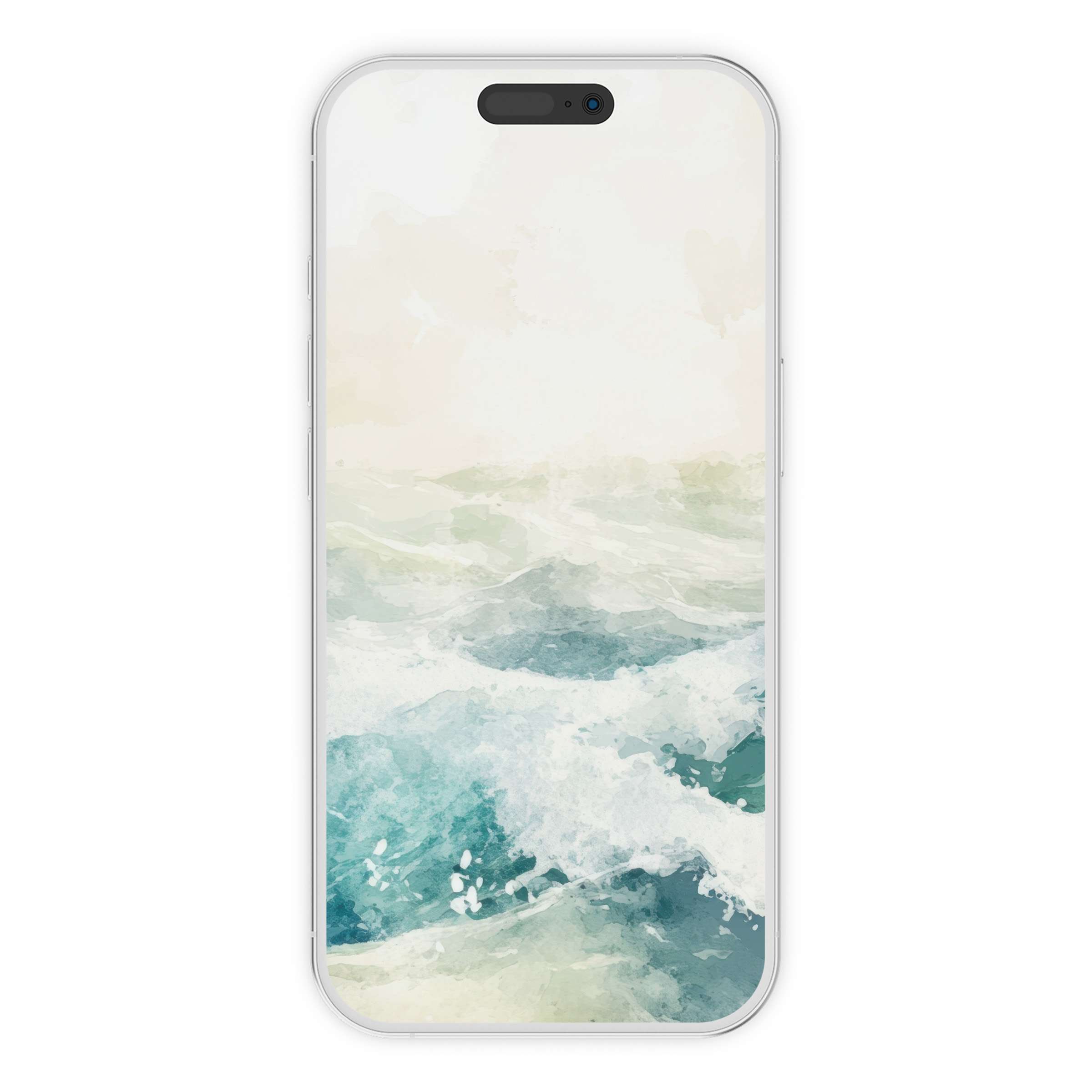 Elegant watercolor waves on a summer iPhone wallpaper create a serene phone background for digital download, enhancing calm vibes