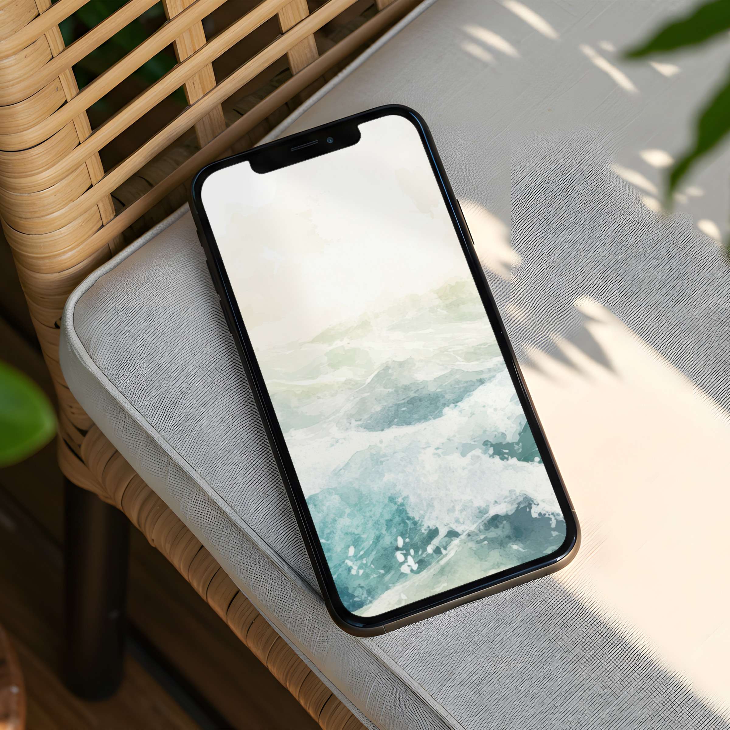 Serene watercolor waves as an iPhone background offer instant download for any phone, inspiring calm and elegance in everyday life