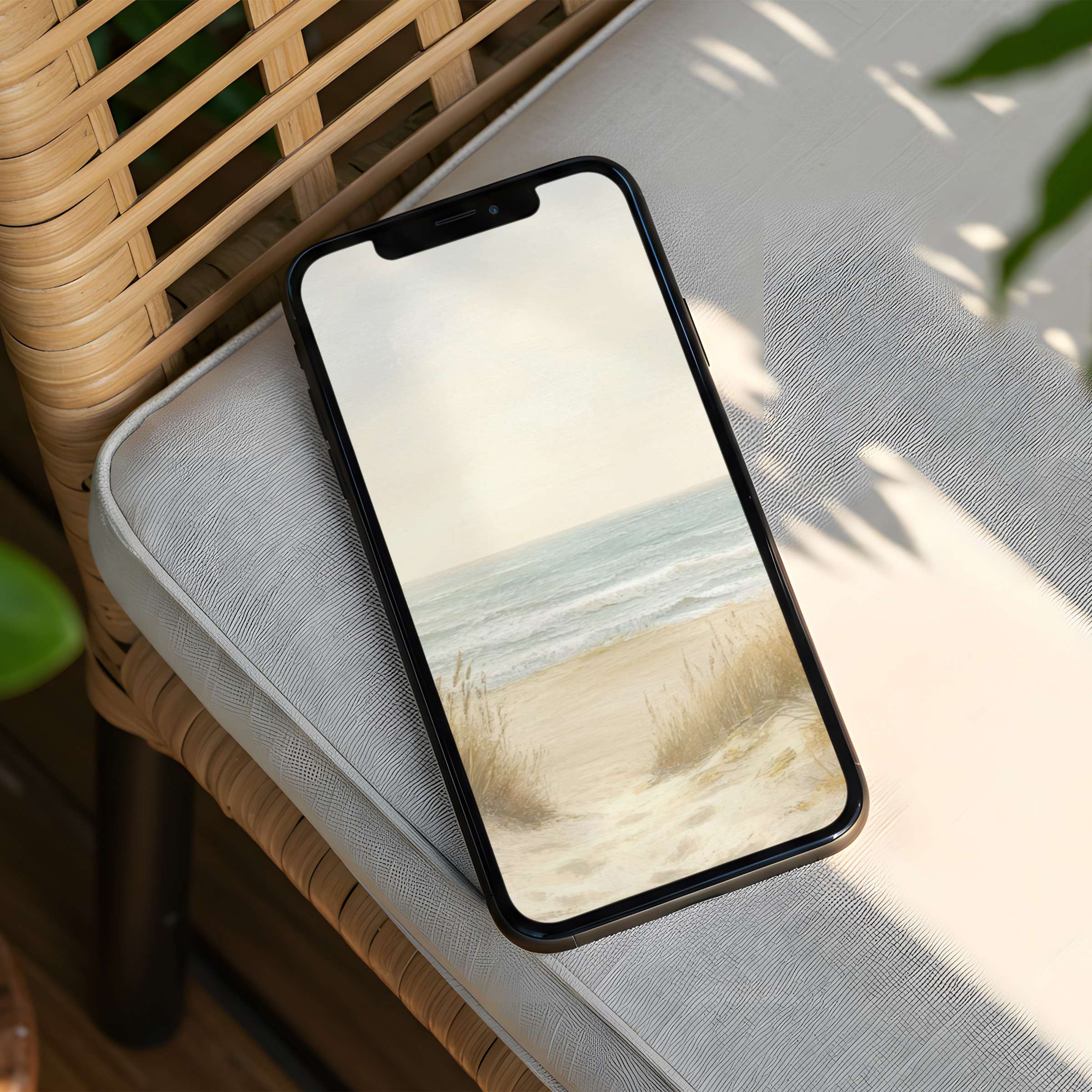 Serene beach scene iPhone background for instant download infuses calm elegance to your phone screen compatible with all devices