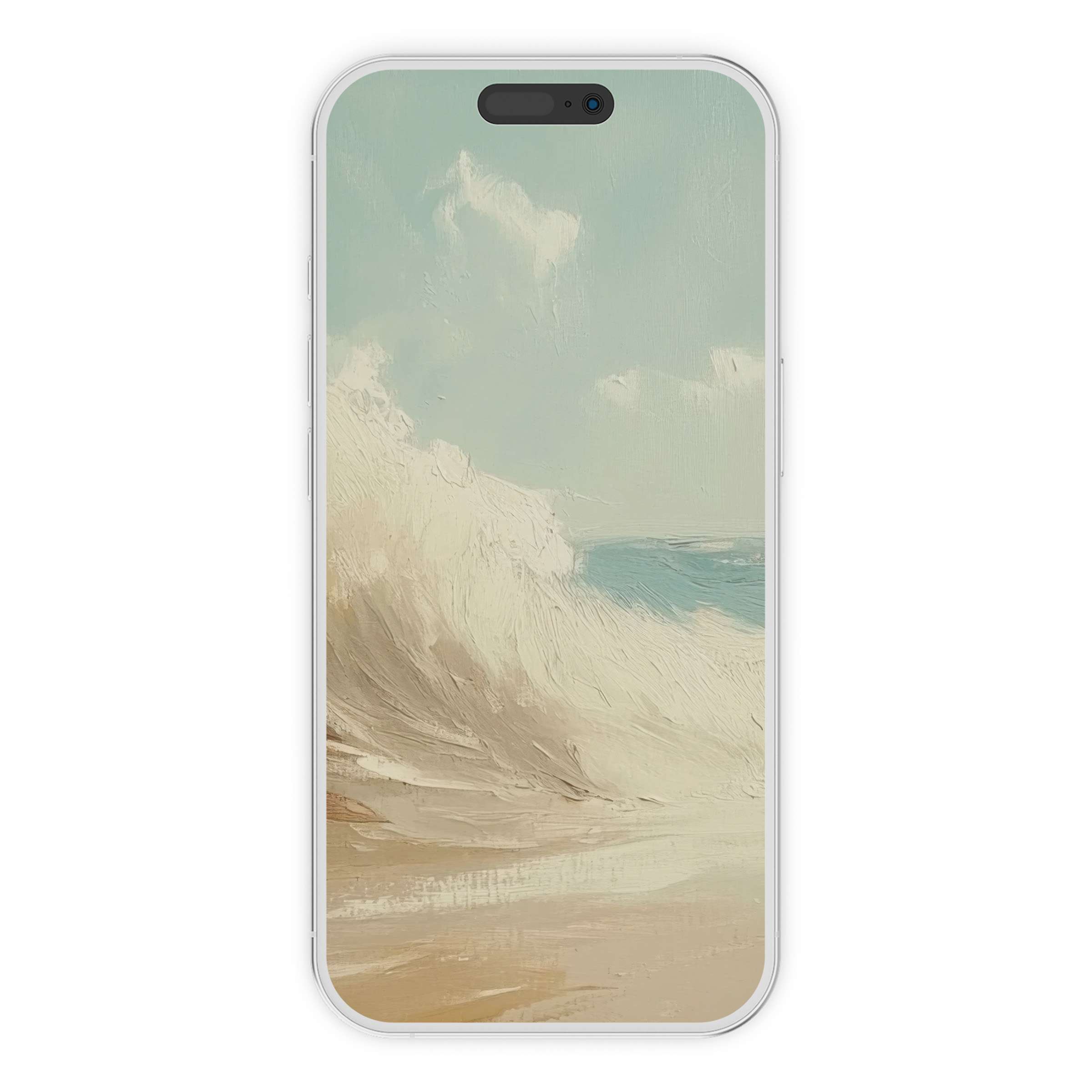 Elegant summer iPhone wallpaper featuring serene ocean waves in soft pastels, perfect phone background digital download for tranquility
