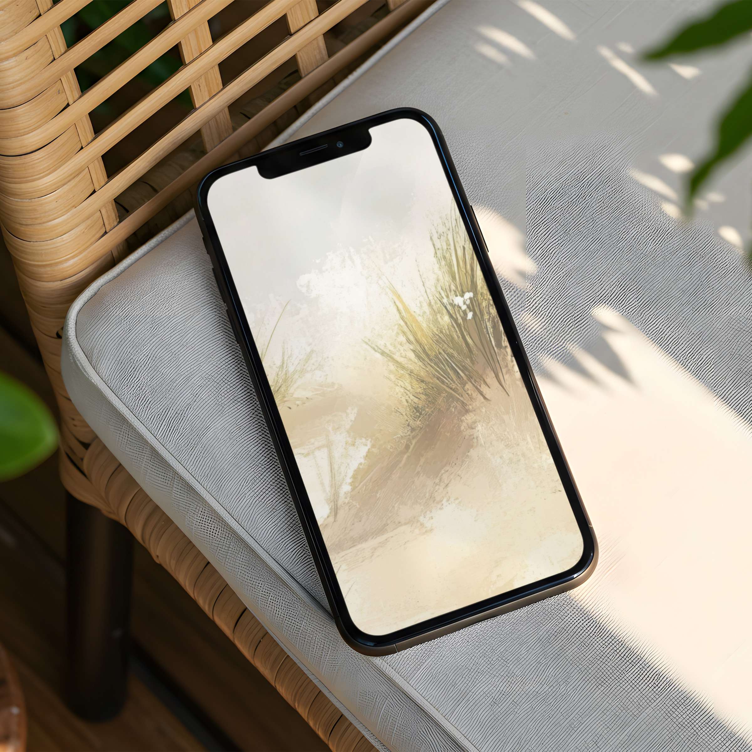 Elegant iPhone background with serene earthy tones and grass, perfect for phone calmness and inspiration instant download
