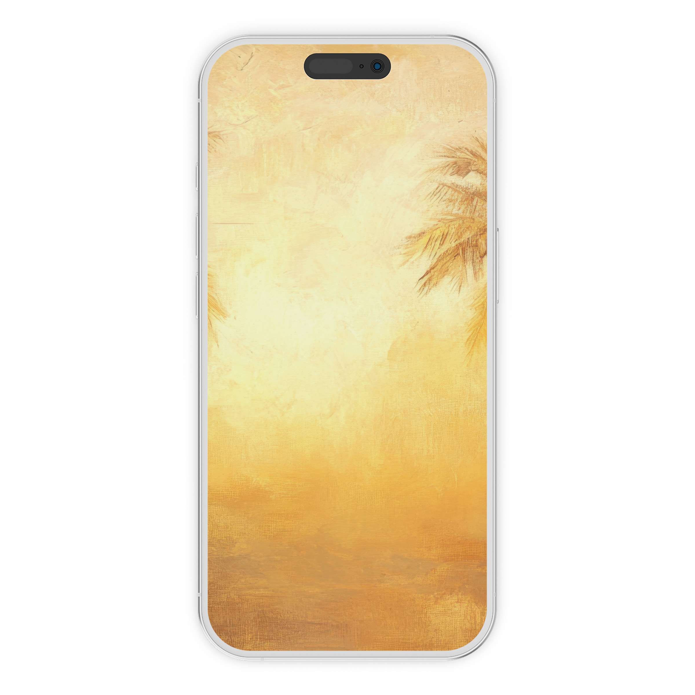 Summer iPhone wallpaper with warm golden hues and palm details, perfect phone background for a digital download to inspire serenity