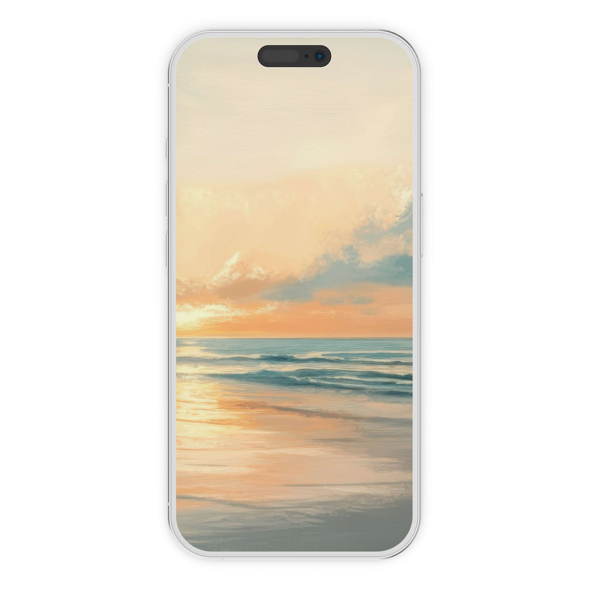 Serene summer iPhone wallpaper captures a pastel sunset over calm ocean waves digital download for elegant phone background