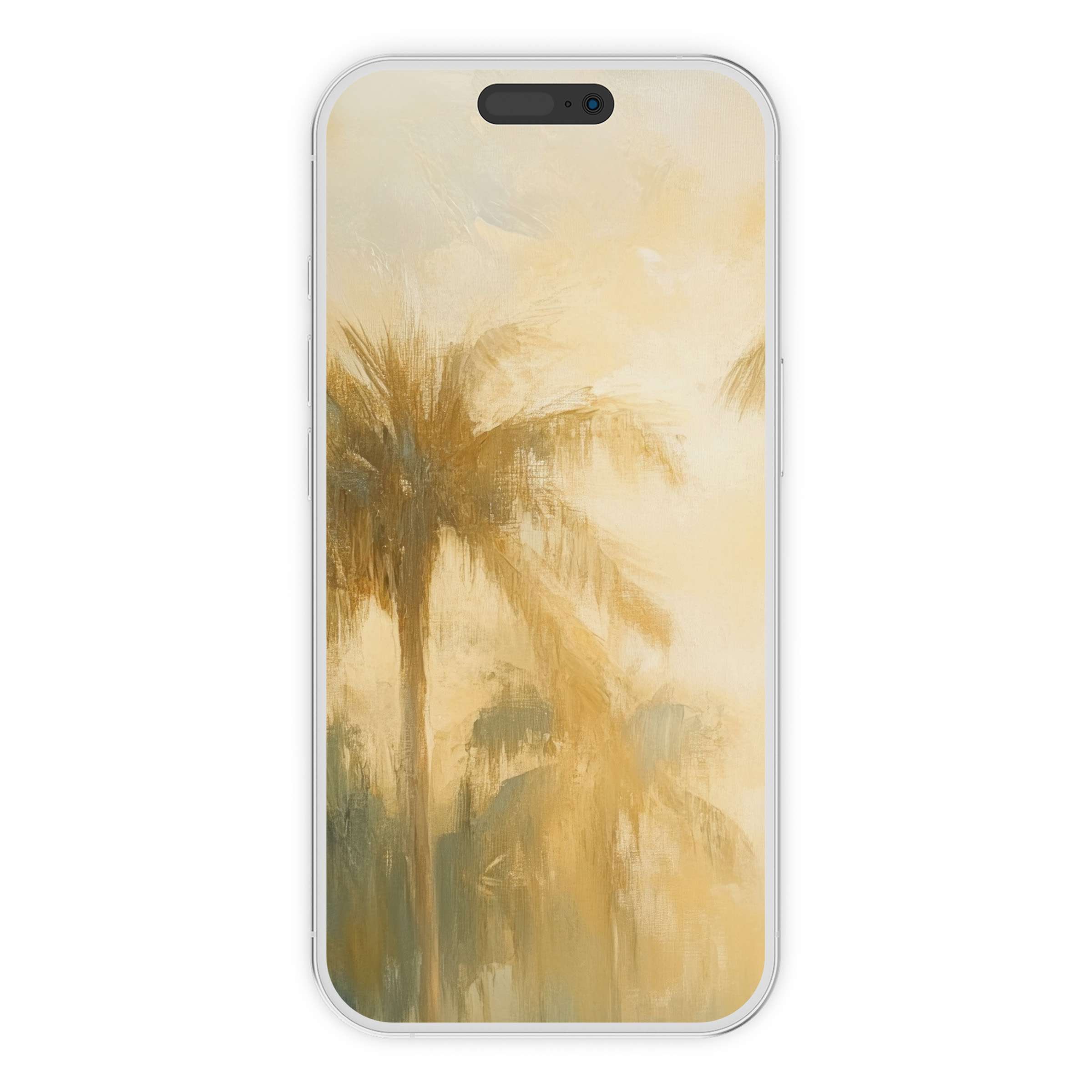 Elegant summer iPhone wallpaper with serene palm art, a sustainable digital download for phone background enhances tranquility and style