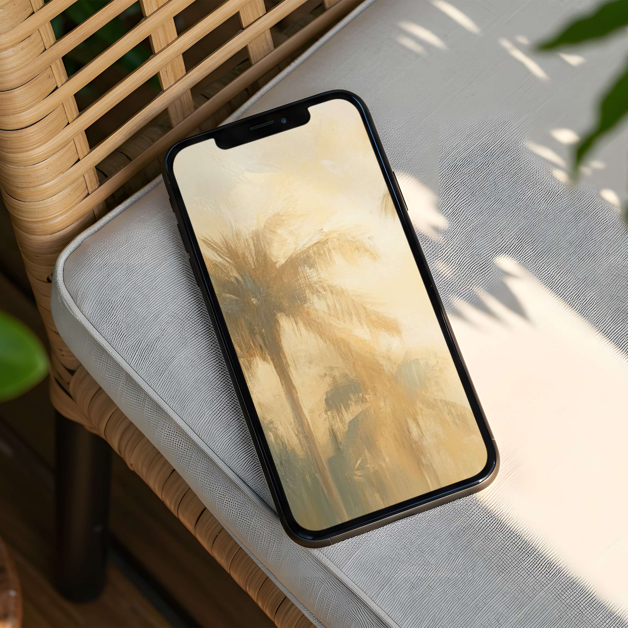 Elegant palm tree iPhone background brings calm inspiration with soft earth tones for any phone instant download today