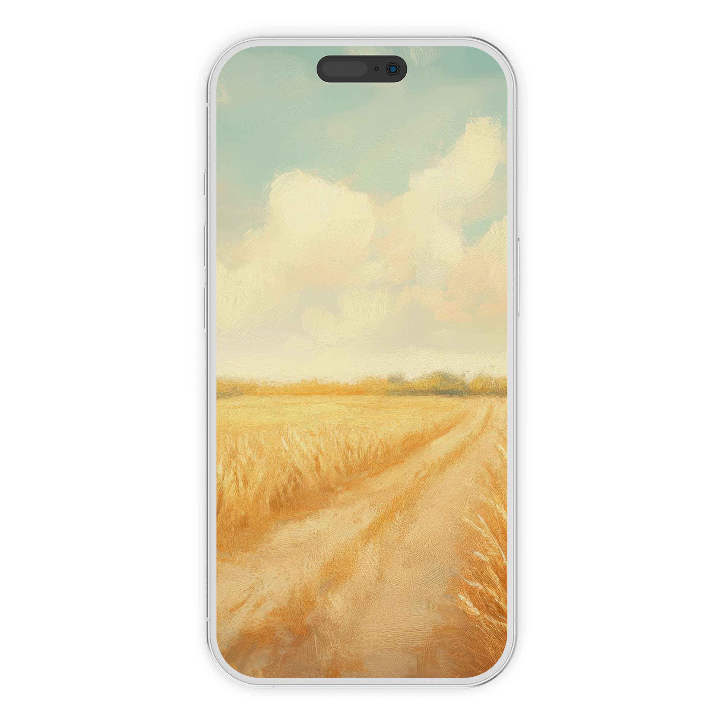 Summer iPhone wallpaper with serene field landscape in soft pastels enhances your phone's background artfully, a digital download for calm