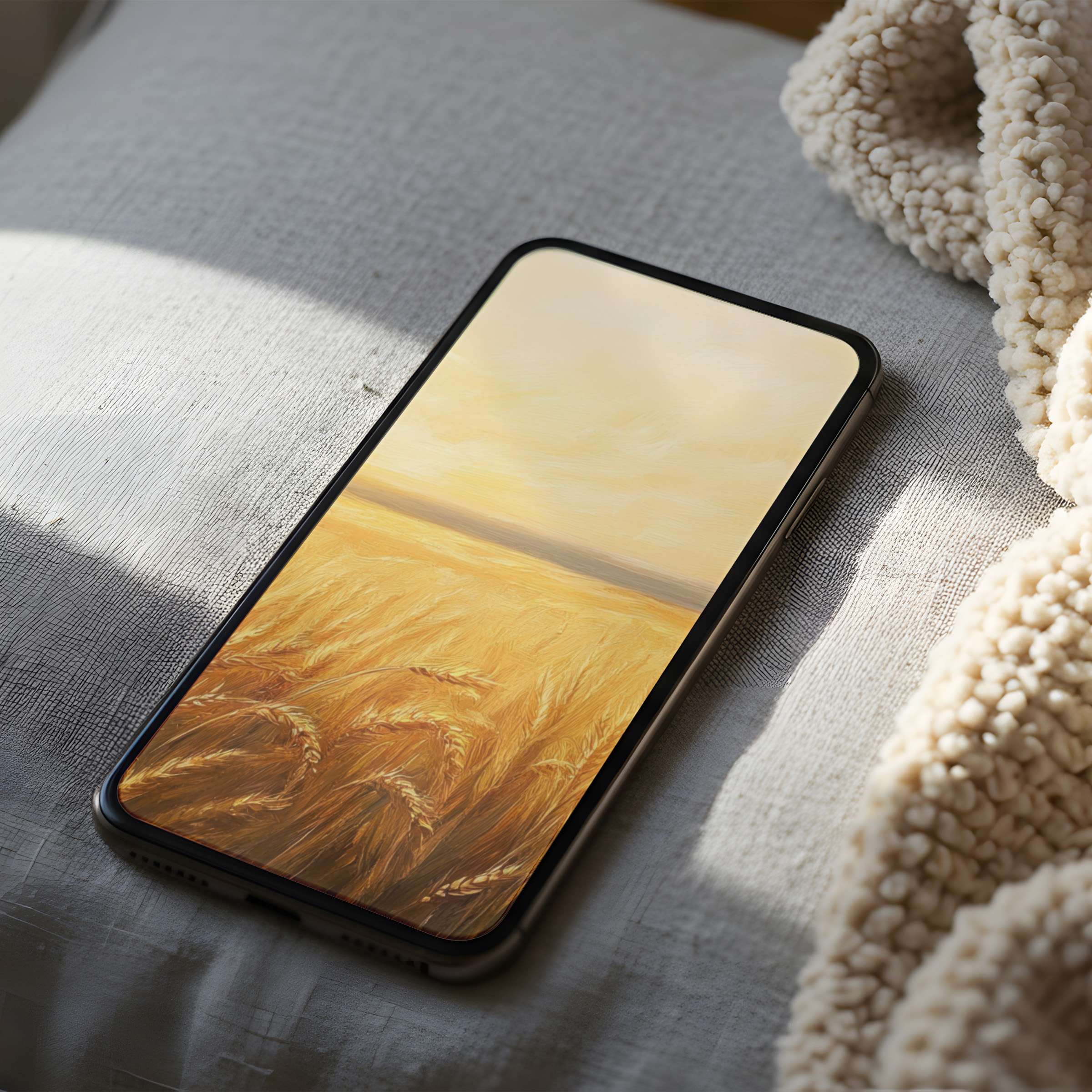 Elegant phone wallpaper featuring a serene golden wheat field under a soft sky ideal for iPhone high-resolution digital download