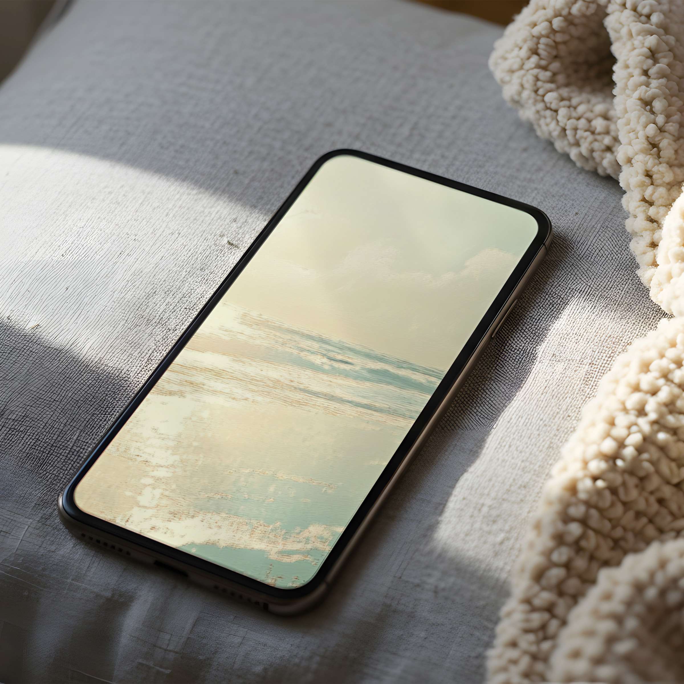 Serene ocean-inspired phone wallpaper in soft pastels offers a calm, high-resolution digital download for iPhone and Android devices