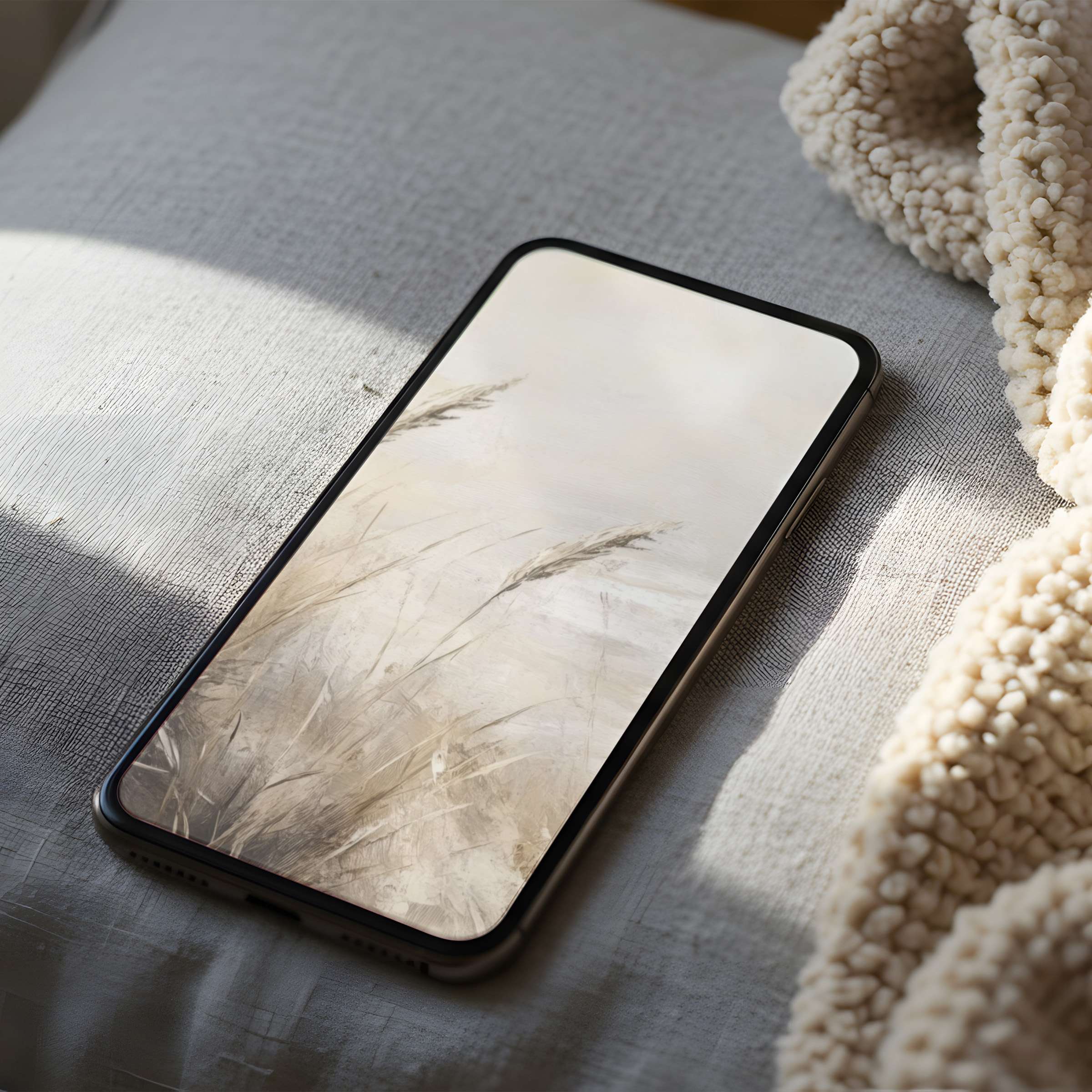 Elegant phone wallpaper featuring tranquil, soft beige-toned grasses in high resolution, perfect for stylish iPhone or Android download