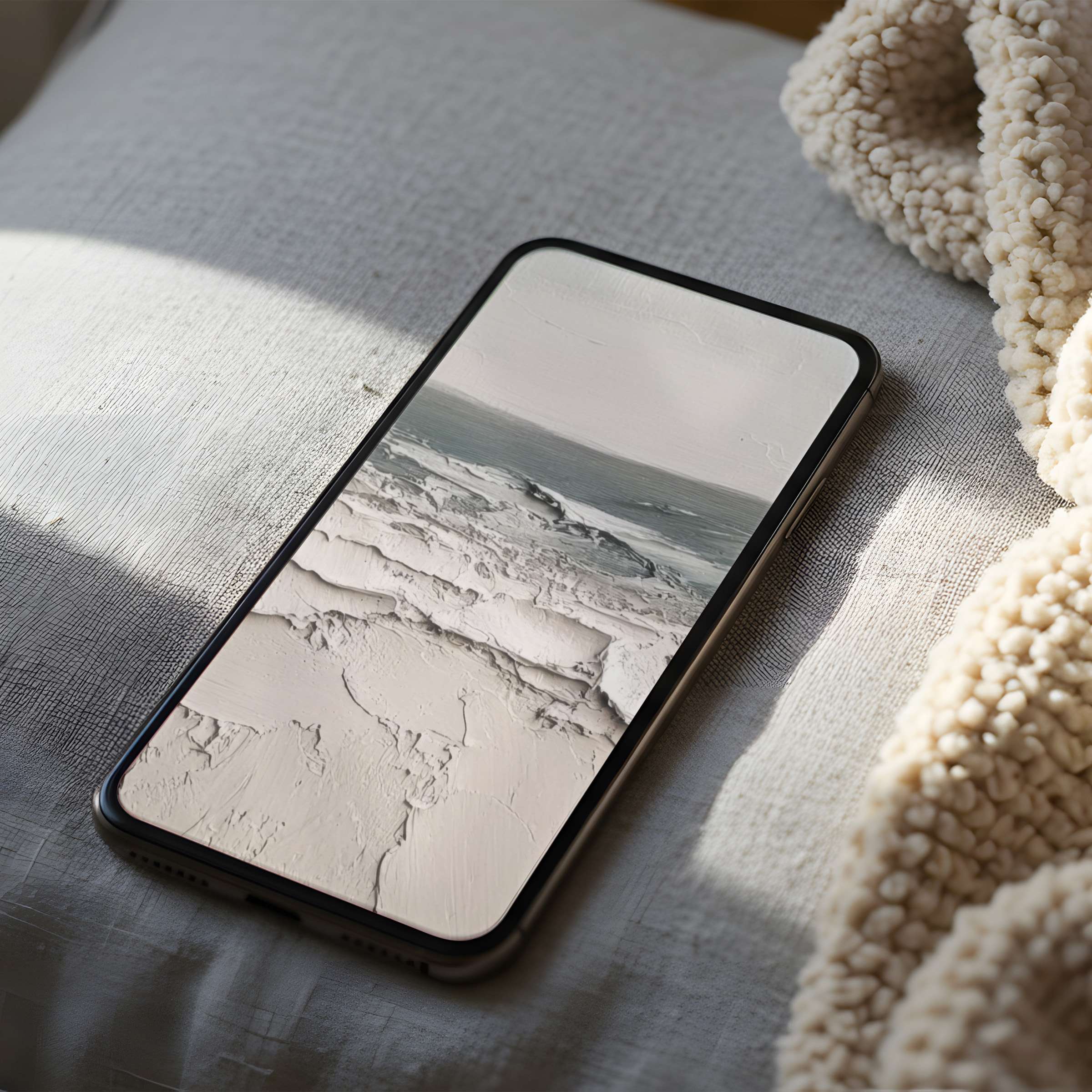 Elegant phone wallpaper featuring serene pastel ocean waves, perfect for iPhone and Android, elevates tranquility in high-resolution digital download