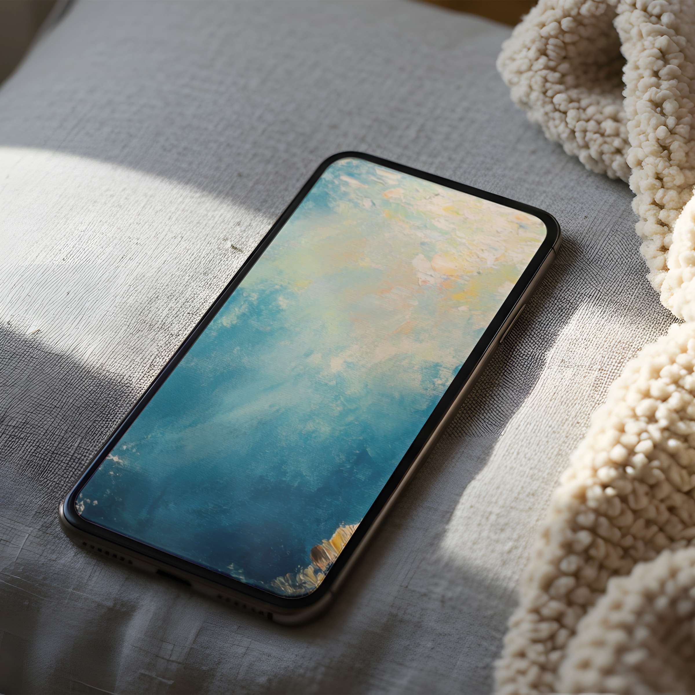 Elegant abstract phone wallpaper with soothing blue and beige tones, perfect for high resolution iPhone or Android digital download