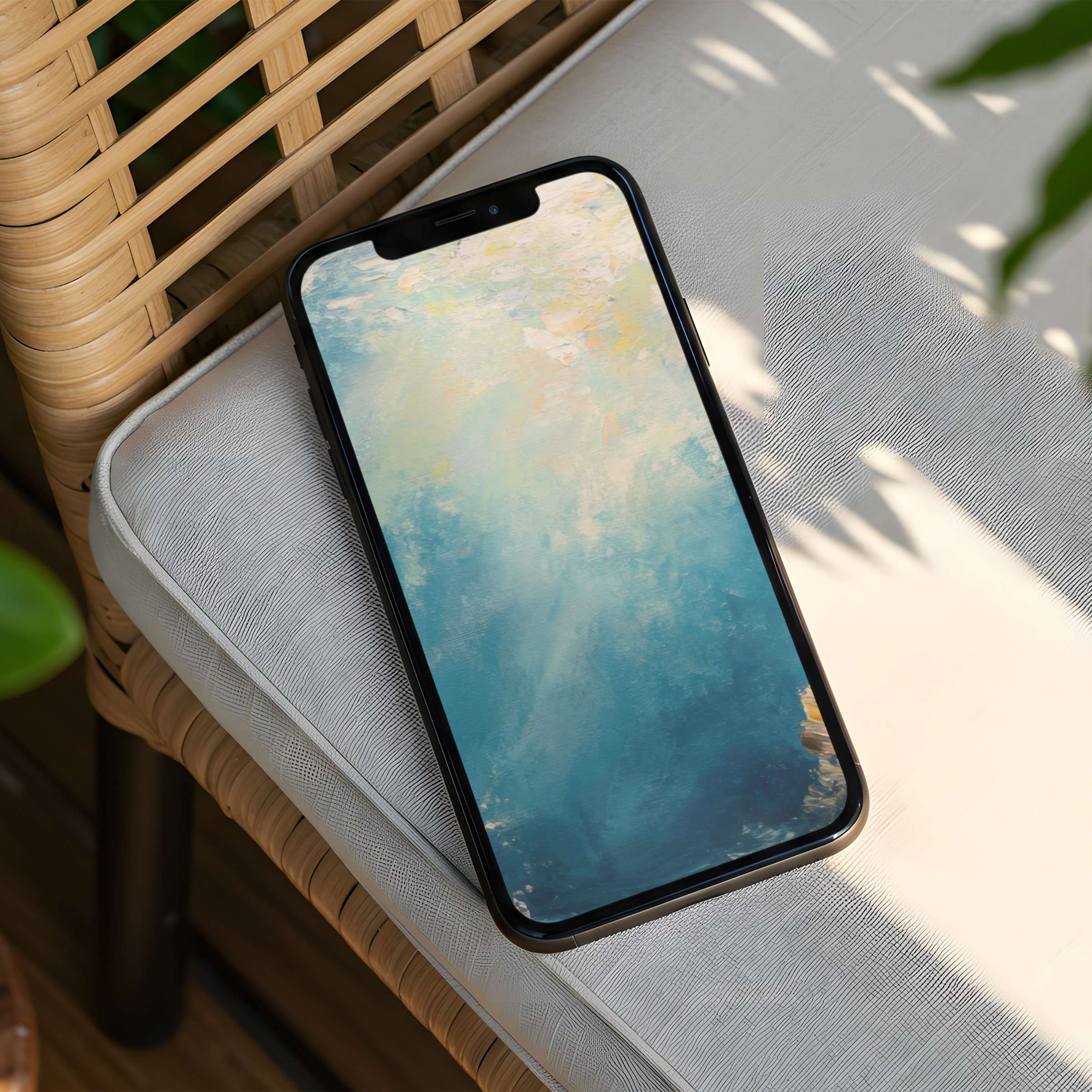 Elegant iPhone background featuring calming blue abstract art offers instant download for phone screens, inspiring mindful elegance