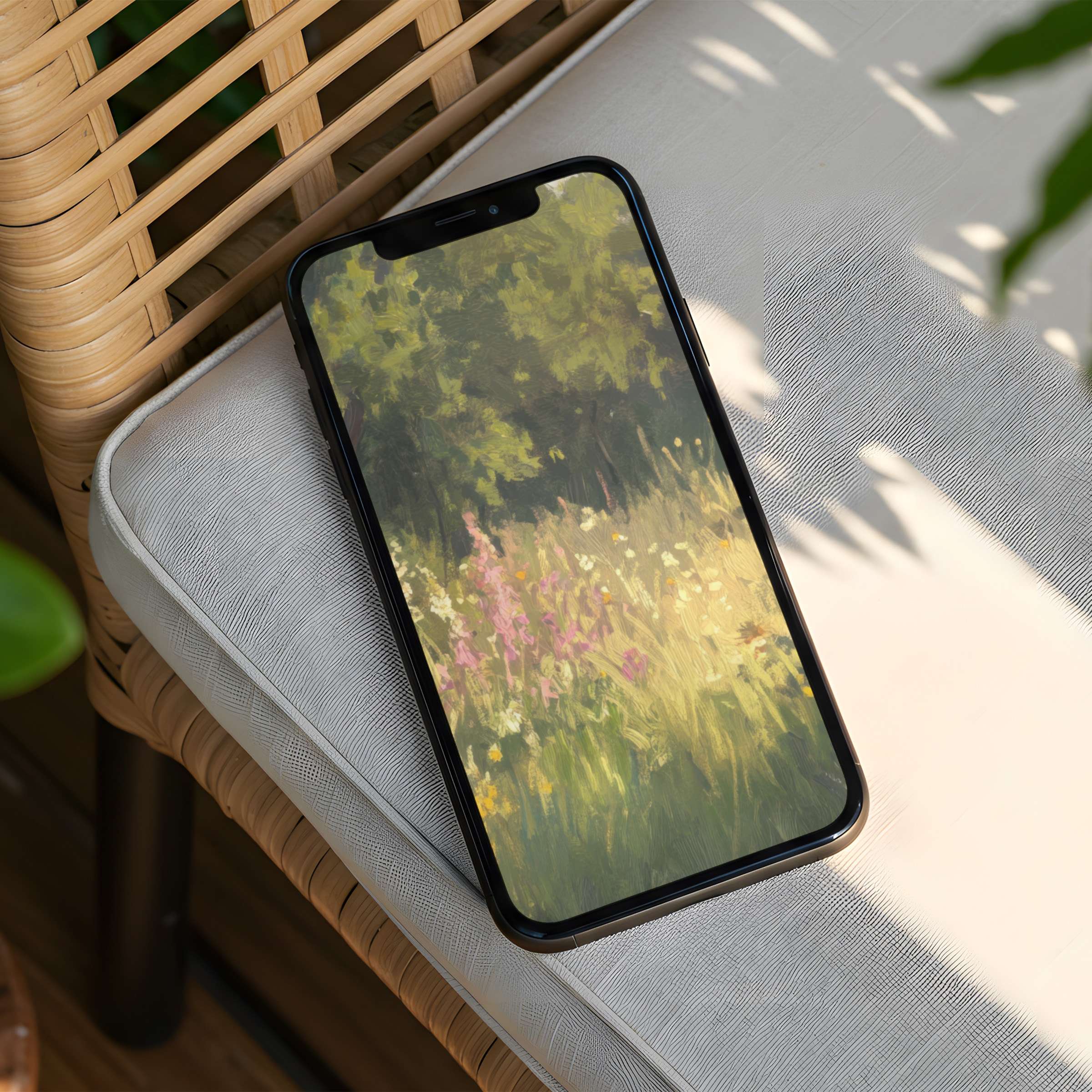 Vibrant floral meadow iPhone background offers instant download for phone customization, inspiring calm and elegance with natural beauty
